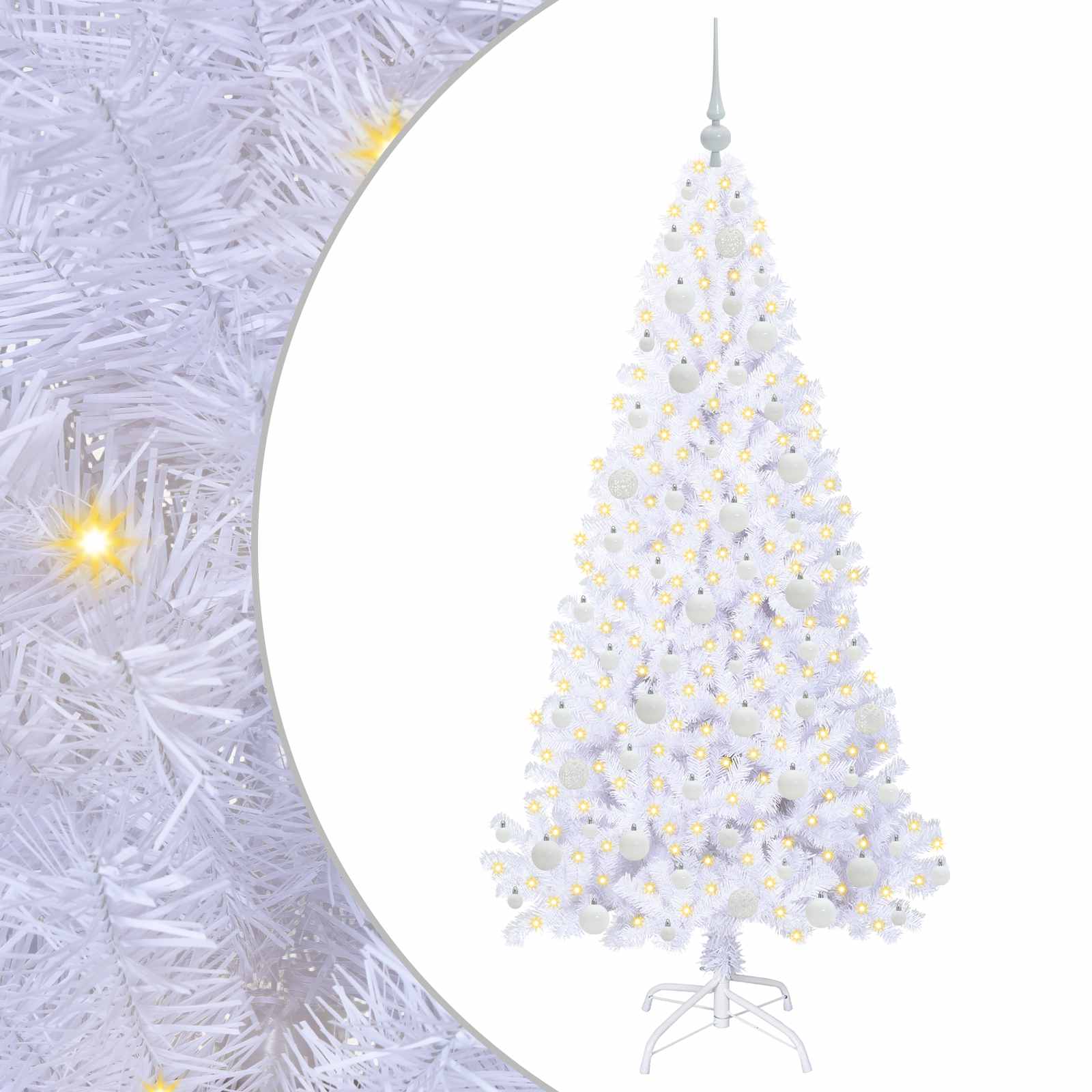 Mākslīgā Ziemassvētku eglīte ar 300 LED lampiņām, balta 180 cm PVC un tērauds