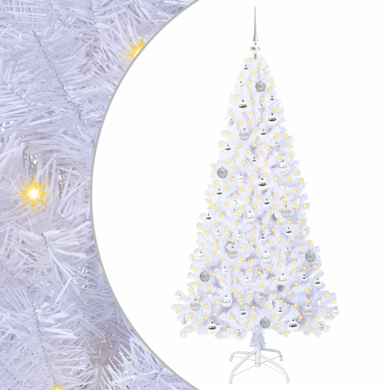 Mākslīgā Ziemassvētku eglīte ar 300 LED lampiņām, balta, 180 cm, PVC un tērauds