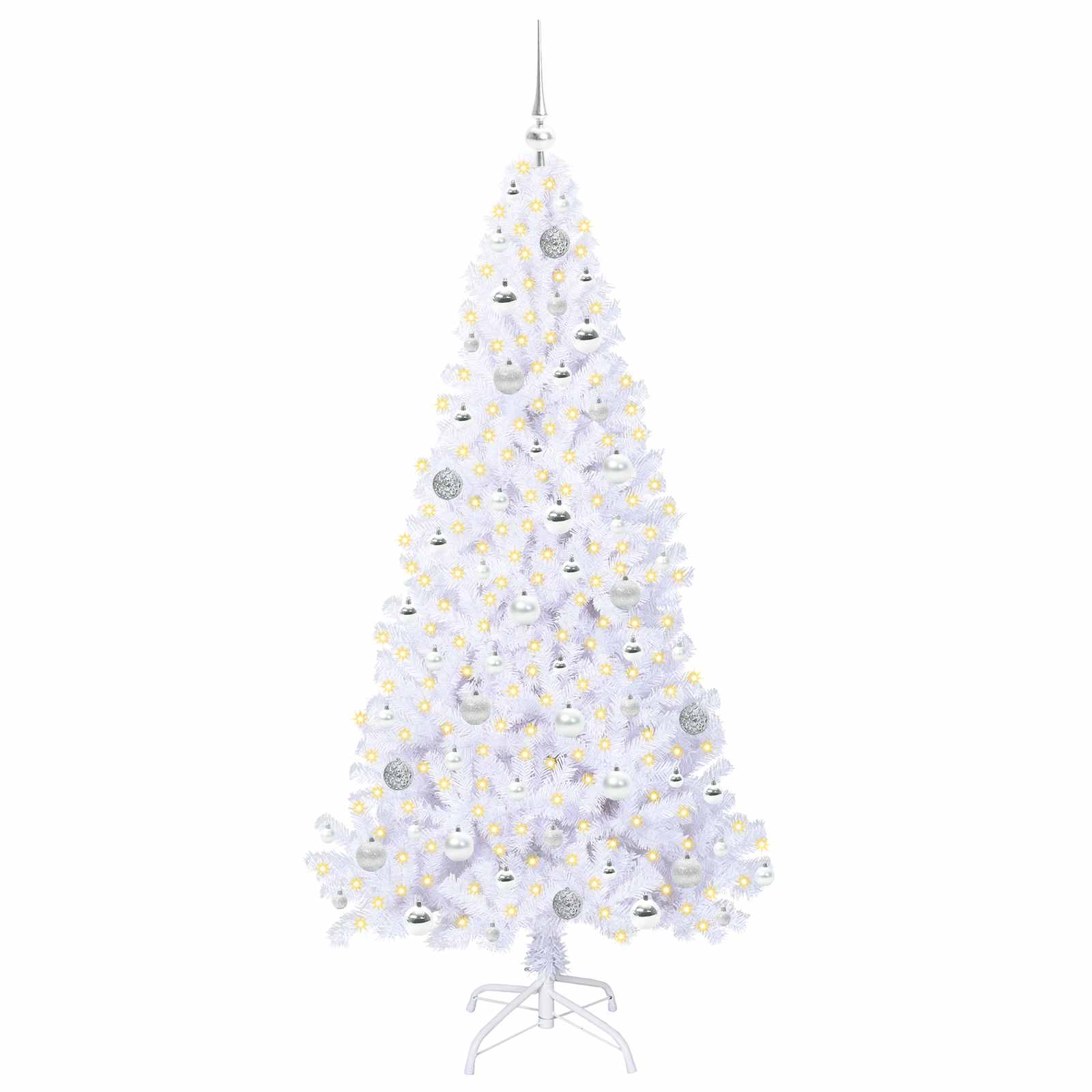 Mākslīgā Ziemassvētku eglīte ar 300 LED lampiņām, balta, 180 cm, PVC un tērauds