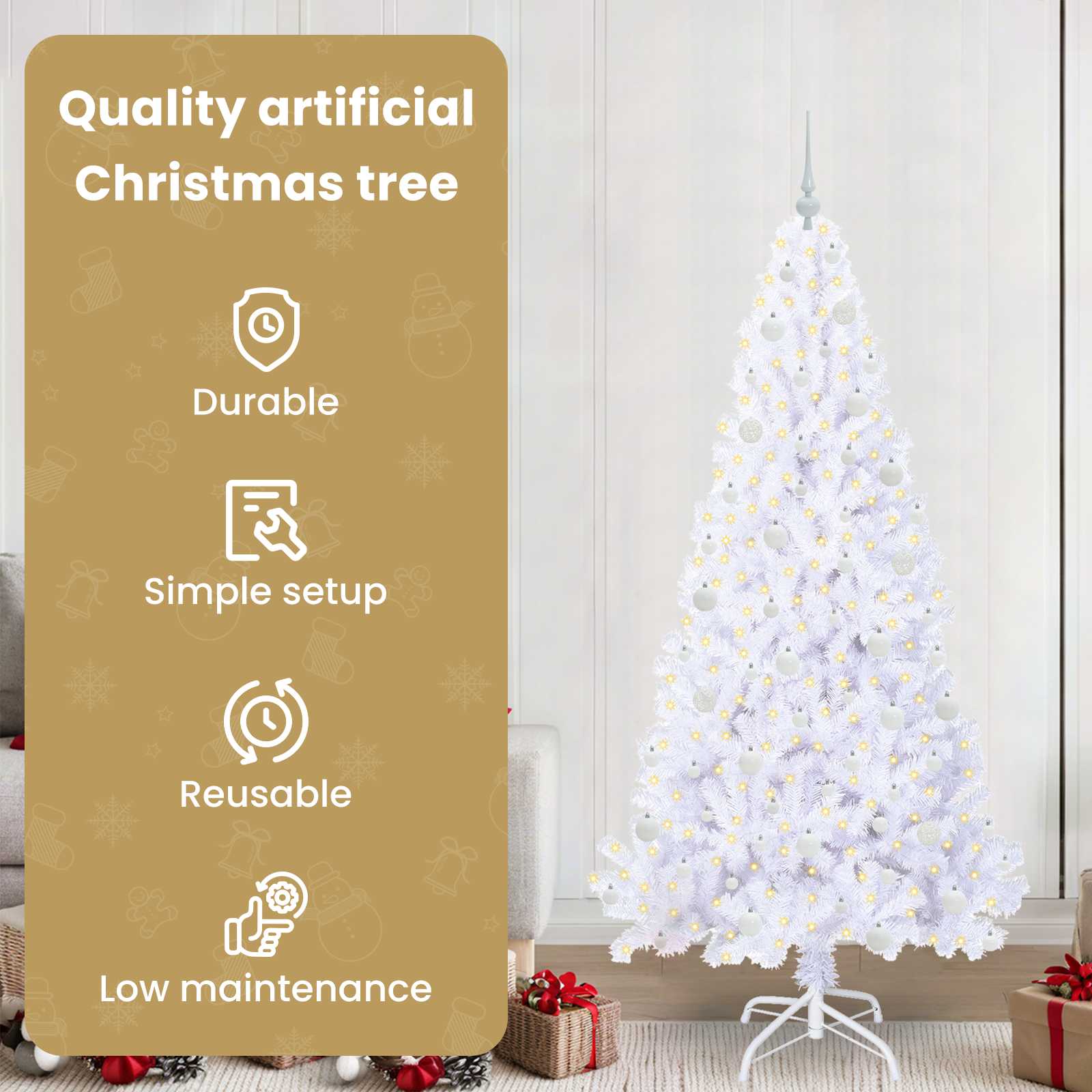 Mākslīgā Ziemassvētku eglīte ar 300 LED, balta, 210 cm, PVC un tērauds