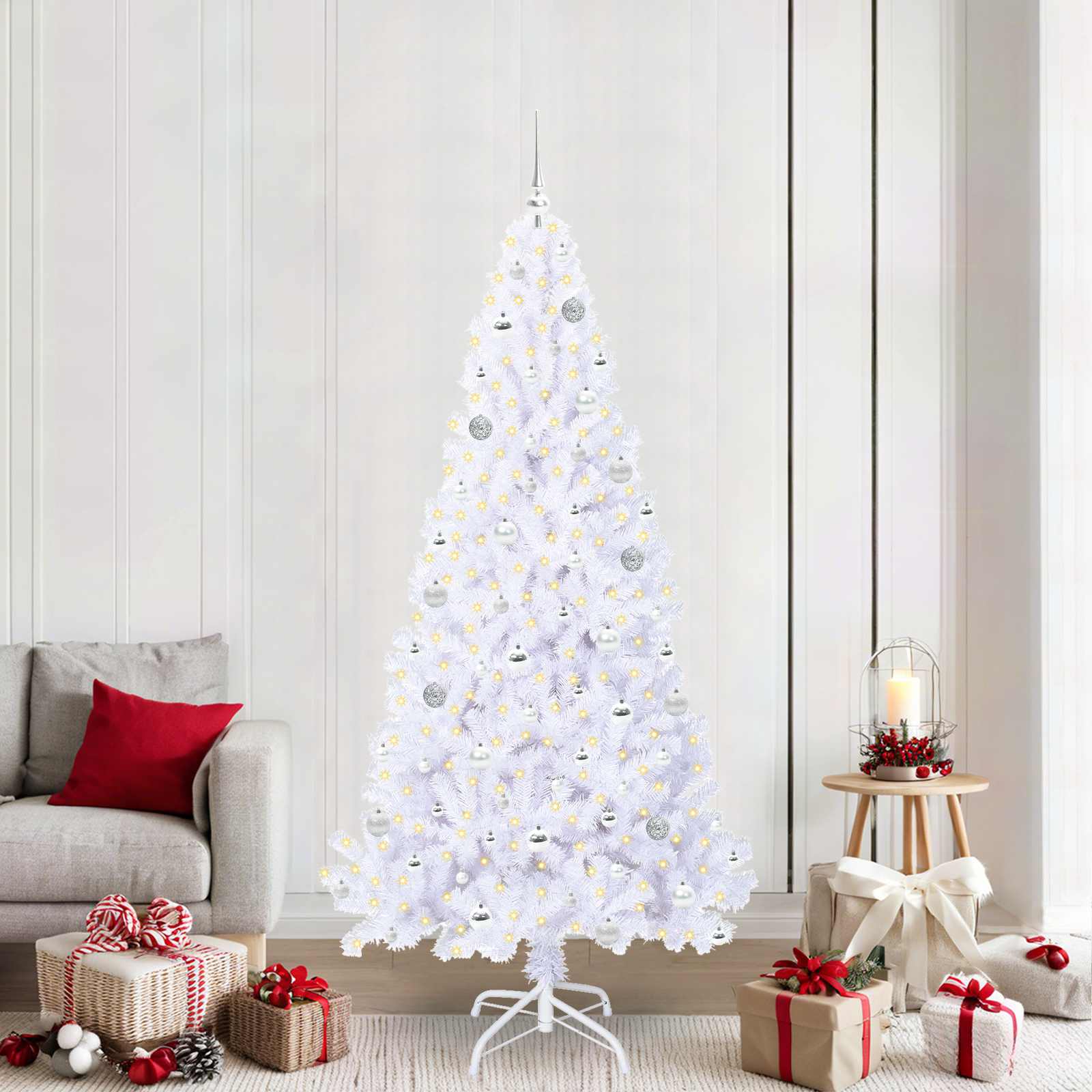 Artificial Christmas tree with 300 LED White 210 cm PVC and Steel