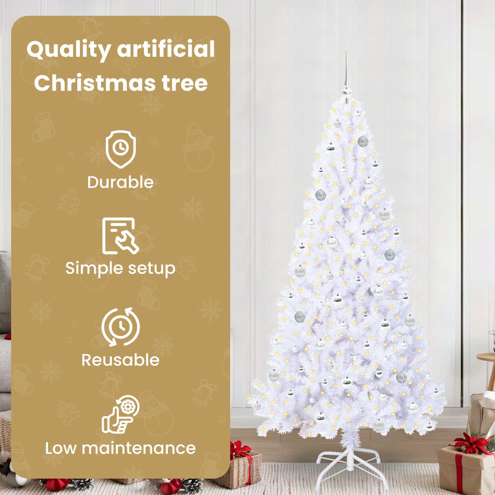 Dirbtinė Kalėdų eglutė su 300 LED Balta 210 cm PVC ir Plienas