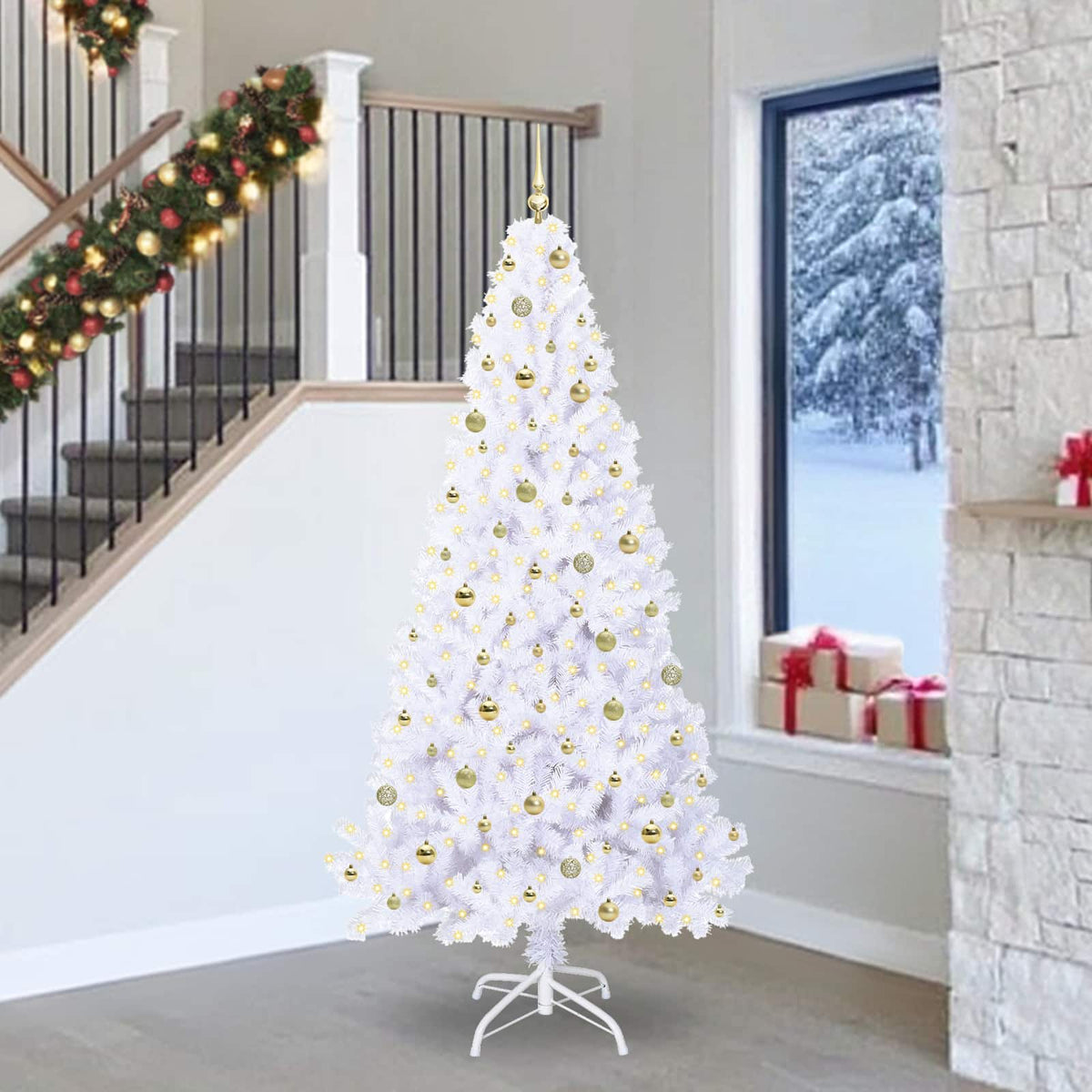 Dirbtinė Kalėdų eglutė su 300 LED Balta 240 cm PVC ir Plienas