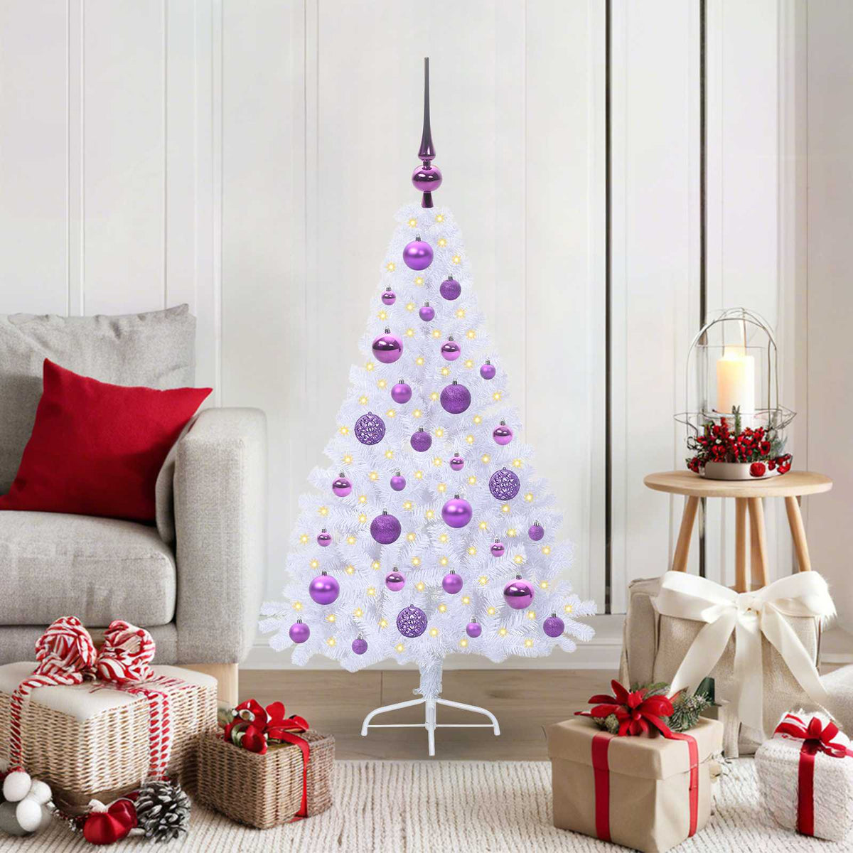 Dirbtinė Kalėdų eglutė su 150 LED Balta 120 cm PVC ir Plienas