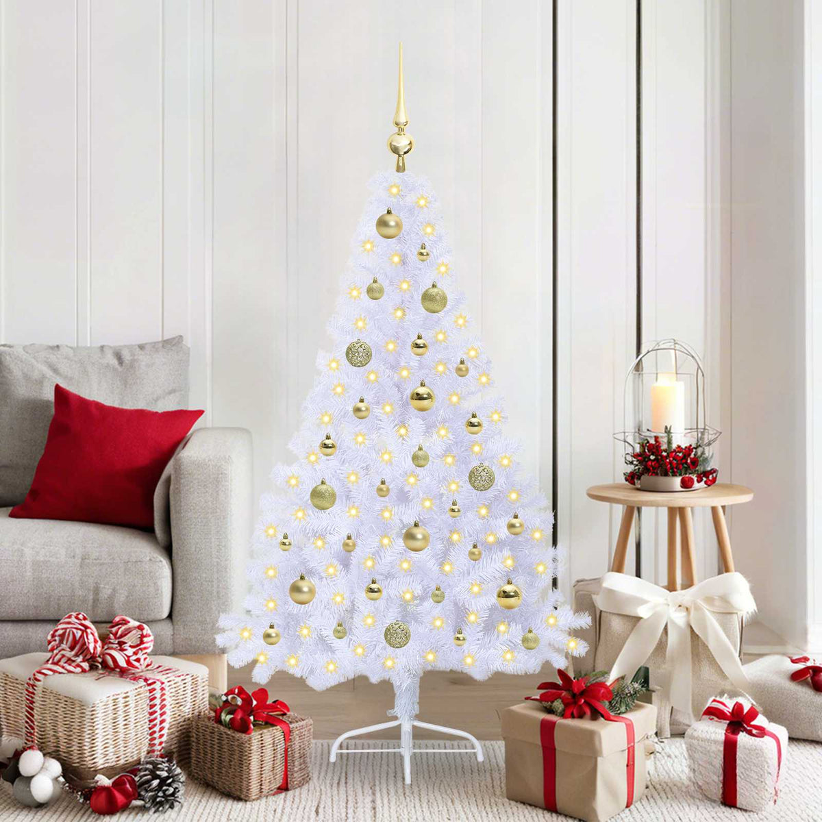 Dirbtinė Kalėdų eglutė su 150 LED Balta 150 cm PVC ir Plienas