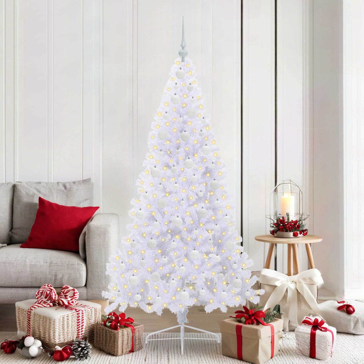Dirbtinė Kalėdų eglutė su 300 LED Balta 180 cm PVC ir Plienas