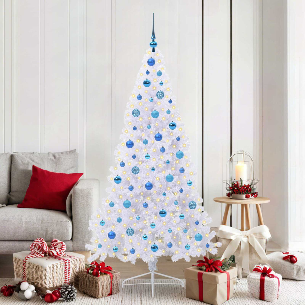 Dirbtinė Kalėdų eglutė su 300 LED Balta 180 cm PVC ir Plienas