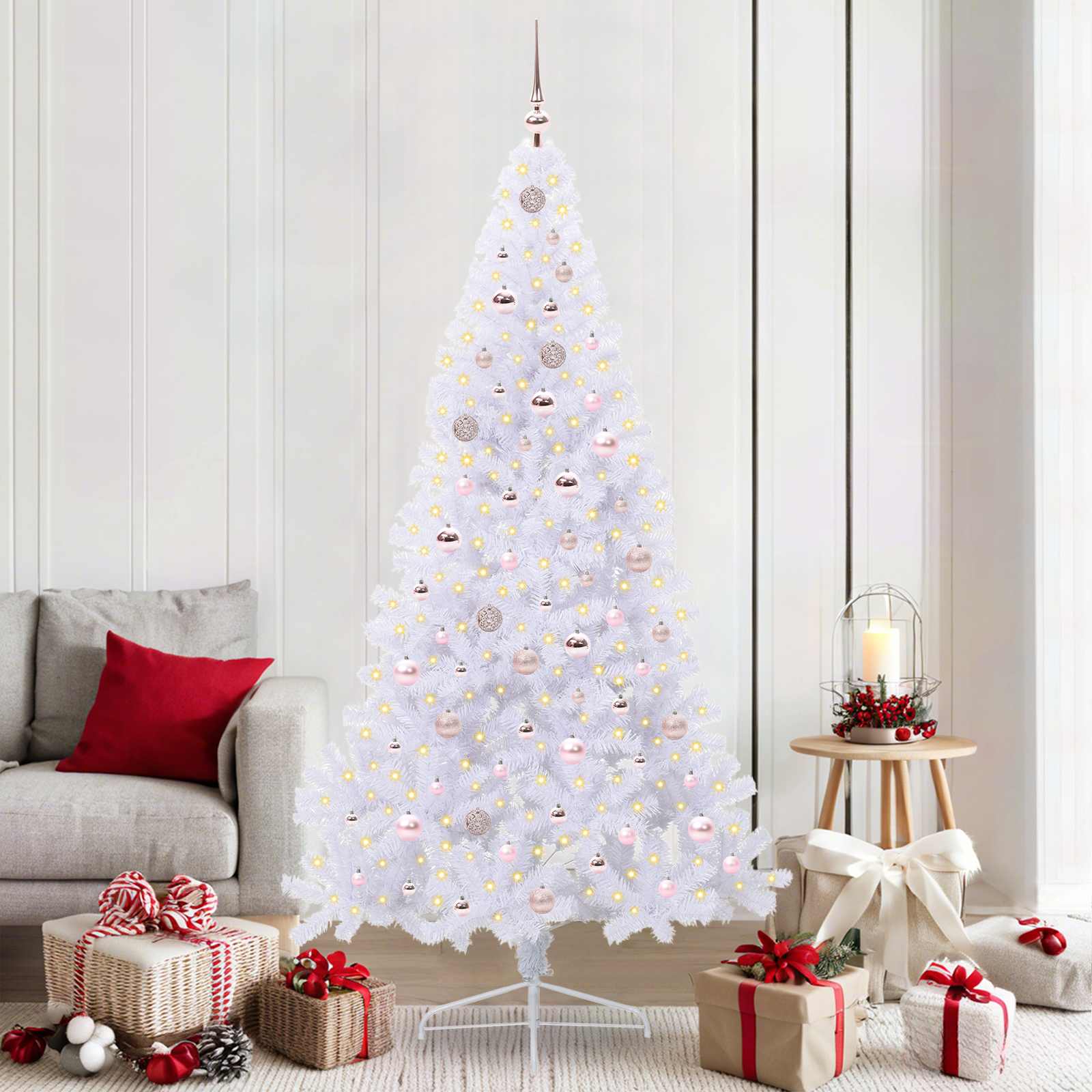 Dirbtinė Kalėdų eglutė su 300 LED Balta 210 cm PVC ir Plienas