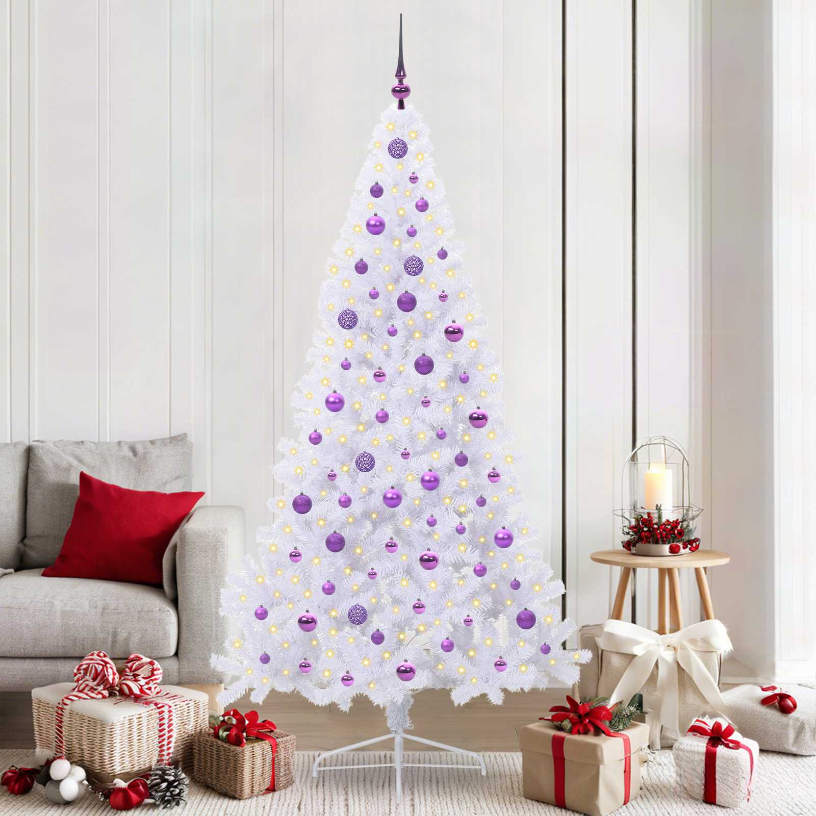 Dirbtinė Kalėdų eglutė su 300 LED Balta 210 cm PVC ir Plienas
