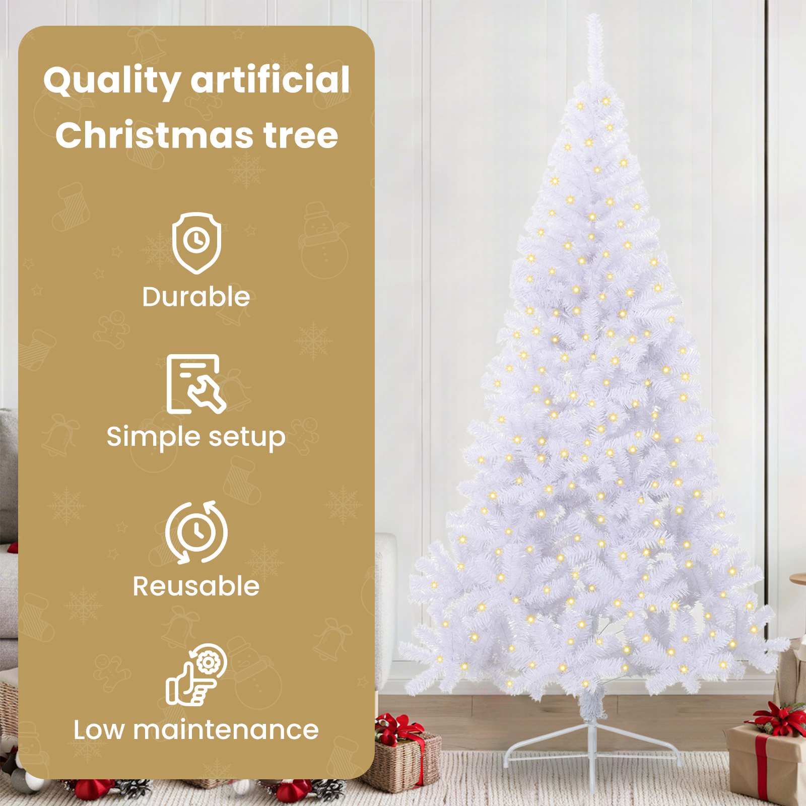 Dirbtinė Kalėdų eglutė su 300 LED Balta 240 cm PVC ir Plienas