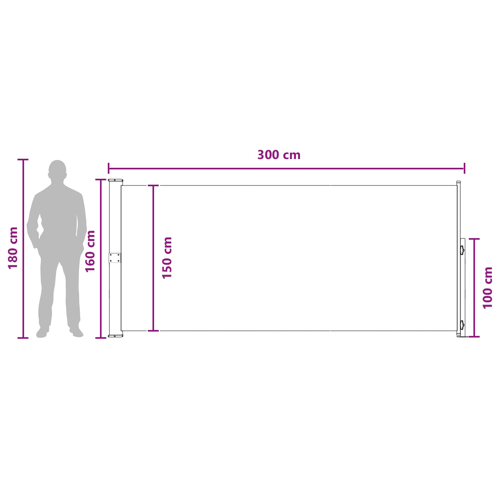 Ištraukiama šoninė užuolaida Antracito 300 x 160 cm Poliesteris