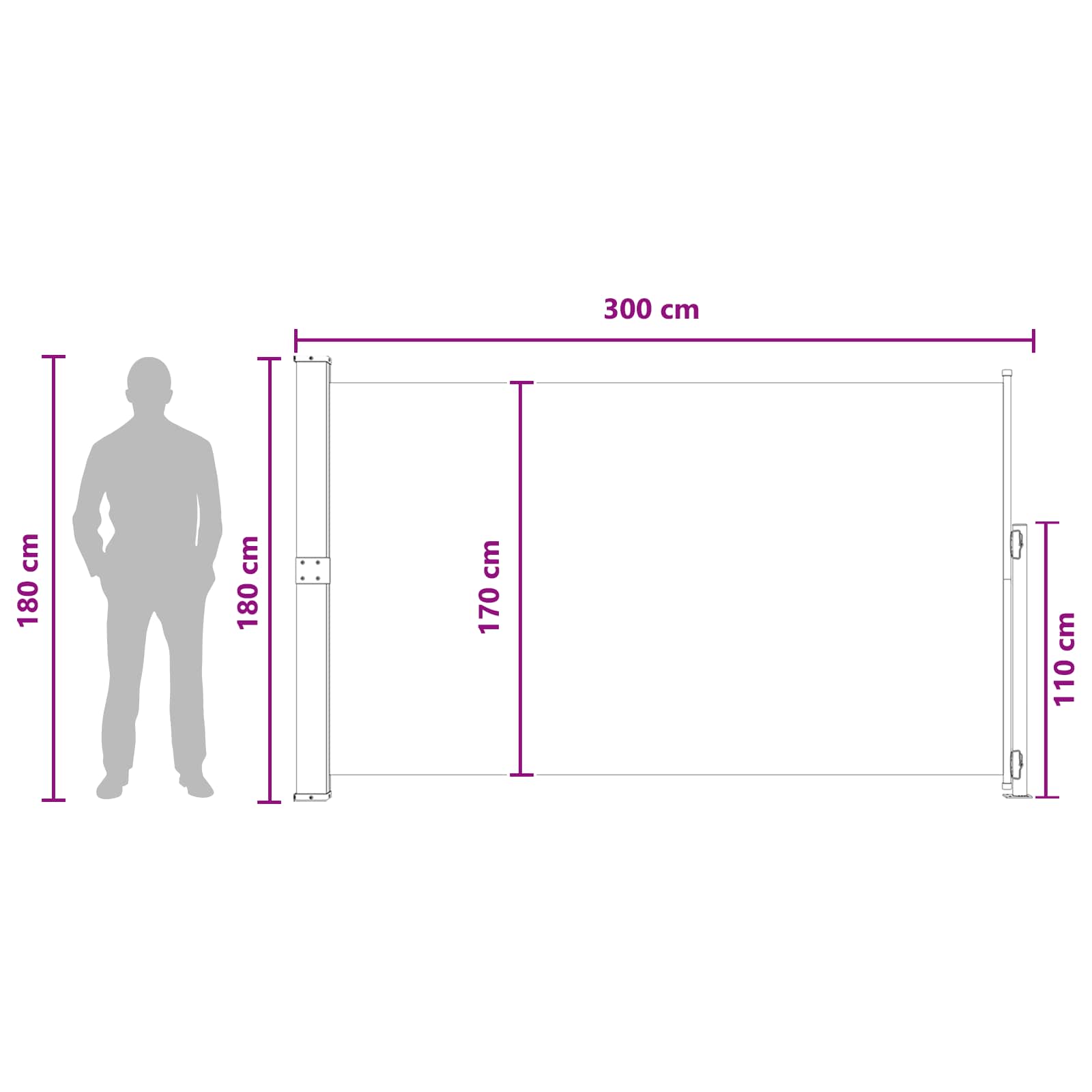 Izvelkams sānu saulessargs Smilšu 300 x 180 cm Poliesters