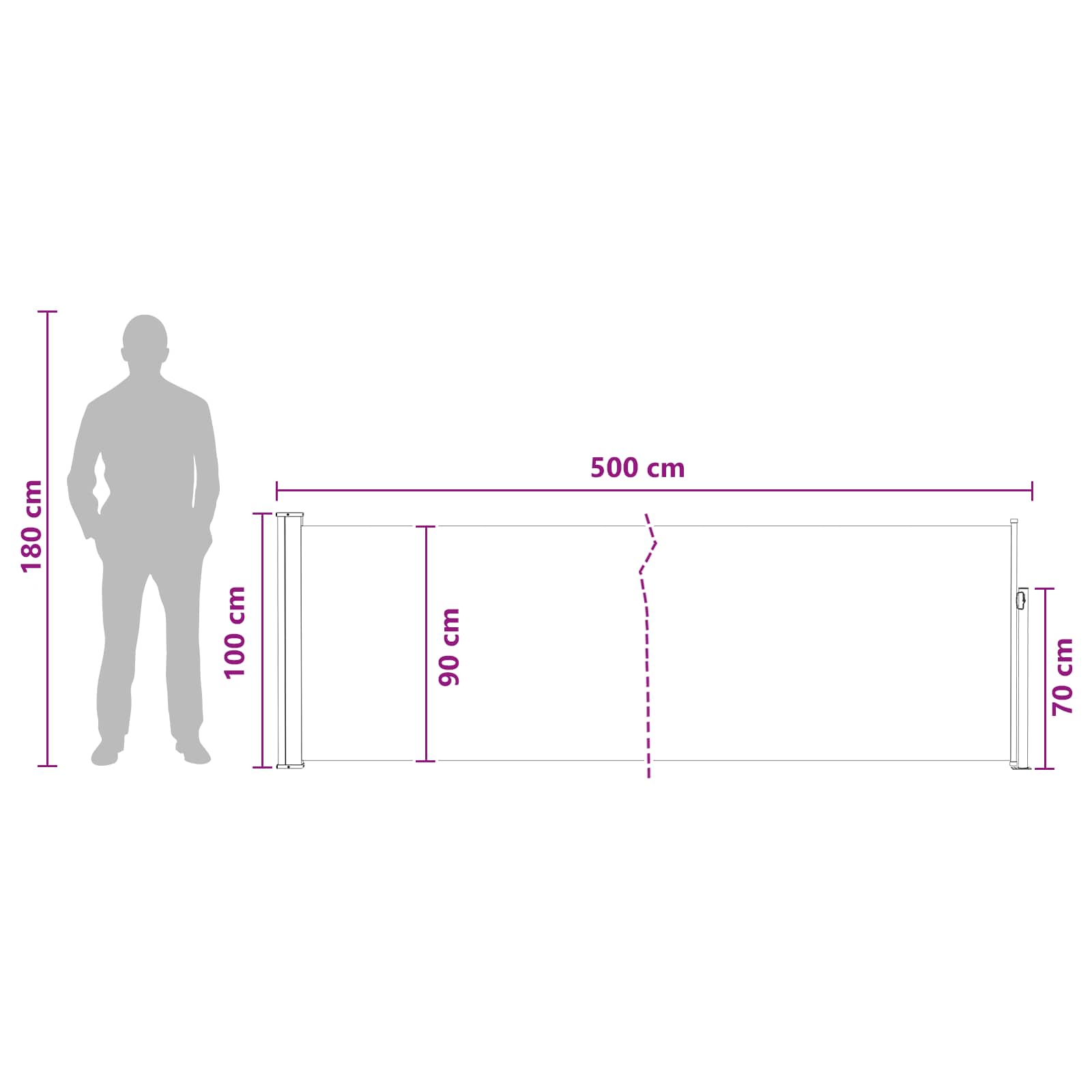 Ištraukiama šoninė užuolaida 500 x 100 cm Poliesteris