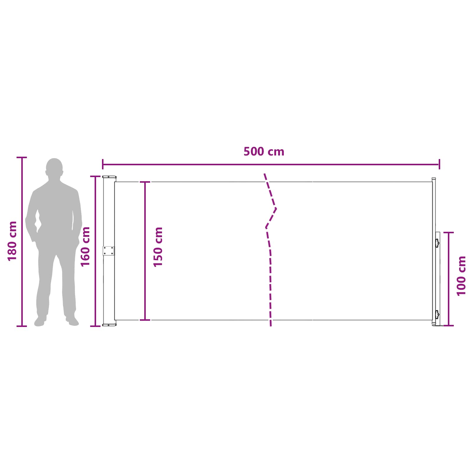 Izvelkamais sānu marķīzs pelēkbrūnā krāsā 500 x 160 cm poliesters