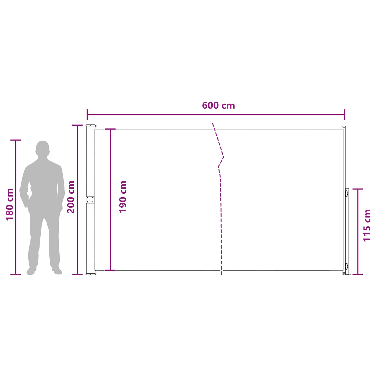 Izvelkams sānu tents pelēkbrūns 600 x 200 cm poliesteris