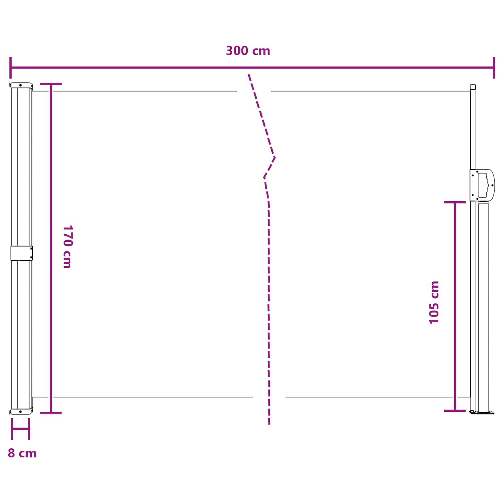 Ištraukiama šoninė užuolaida Kreminė 300 x 170 cm Poliesteris