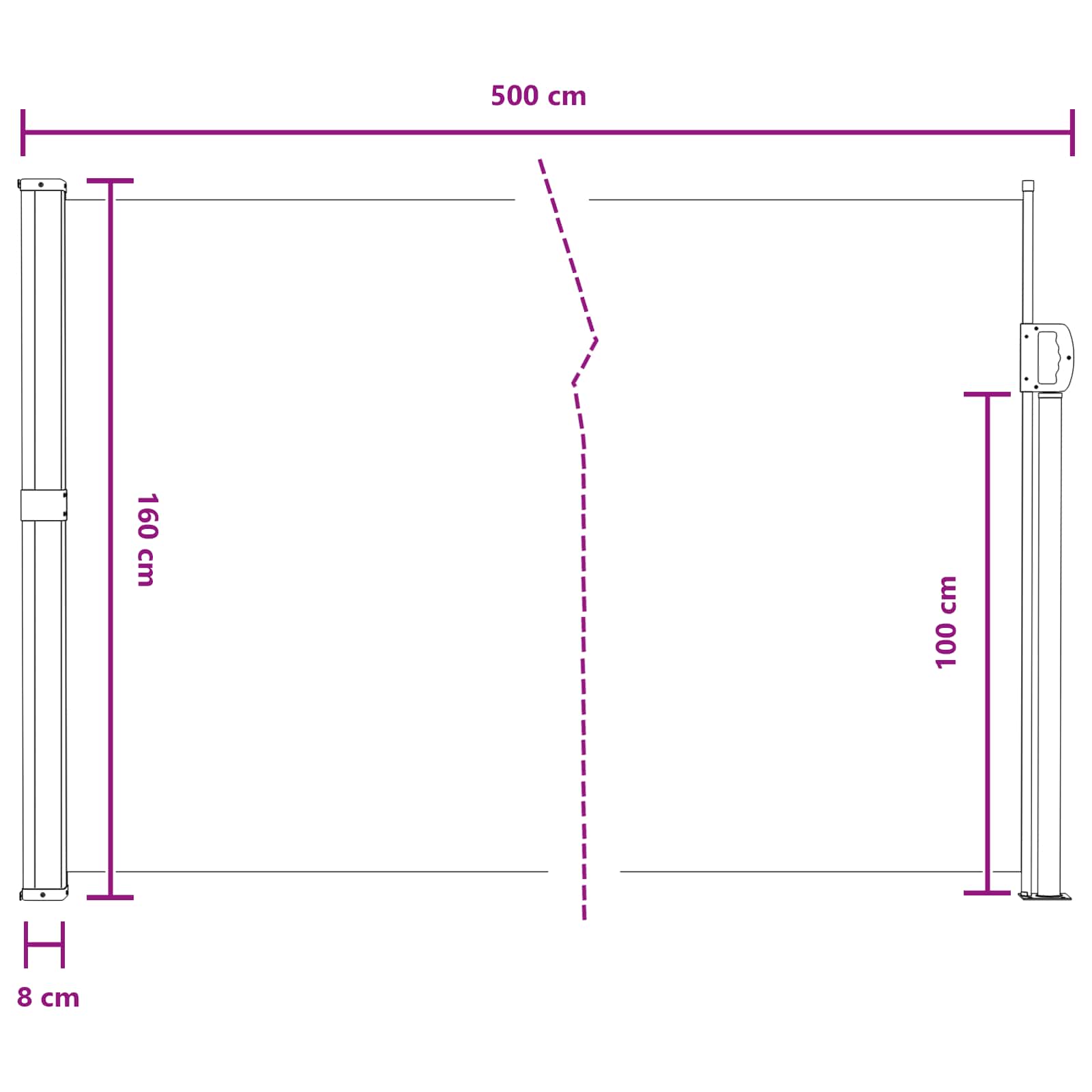 Ištraukiama šoninė užuolaida Pilka 500 x 160 cm Poliesteris
