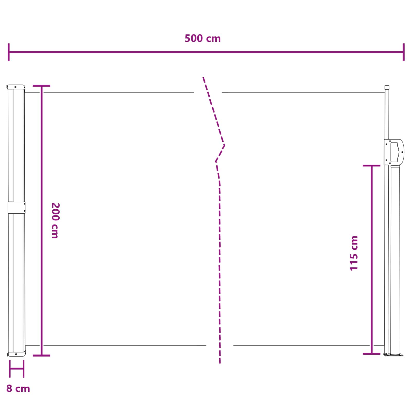 Izvelkams sānu tents, pelēks 500 x 200 cm Poliesters