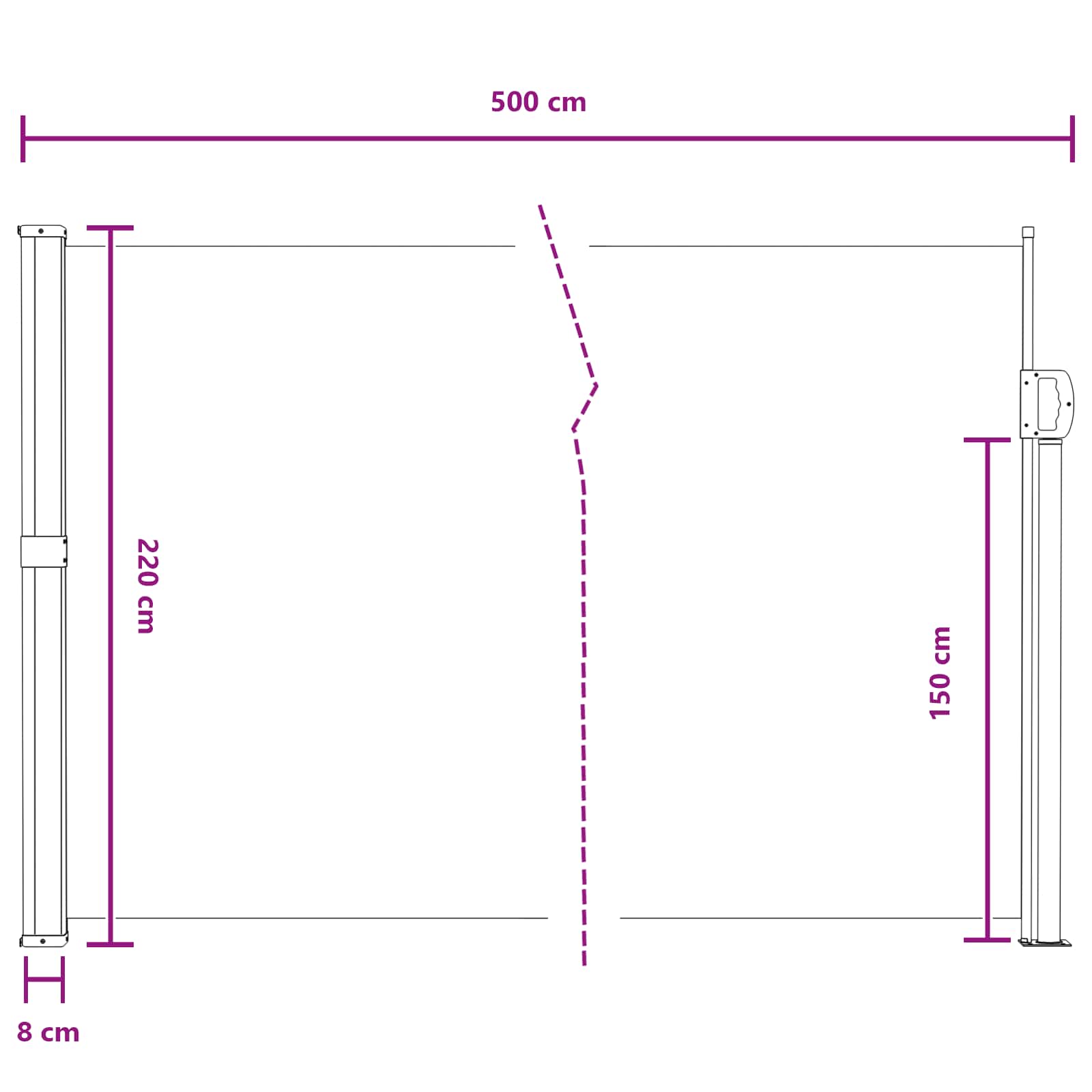Izvelkams sānu tents, pelēks 500 x 220 cm, poliesters