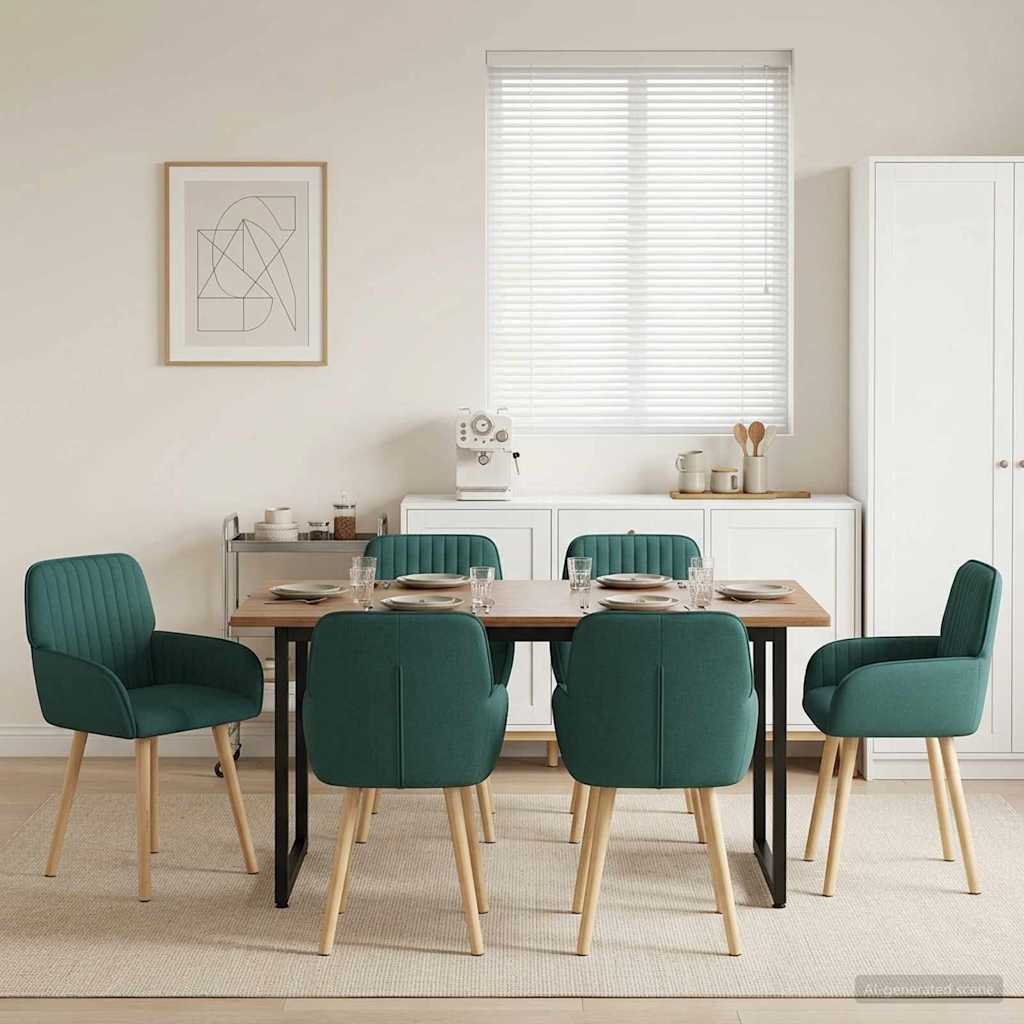 Valgomojo kėdės 6 pcs Audinys Tamsiai žalia 56,5 x 50 x 87,5 cm