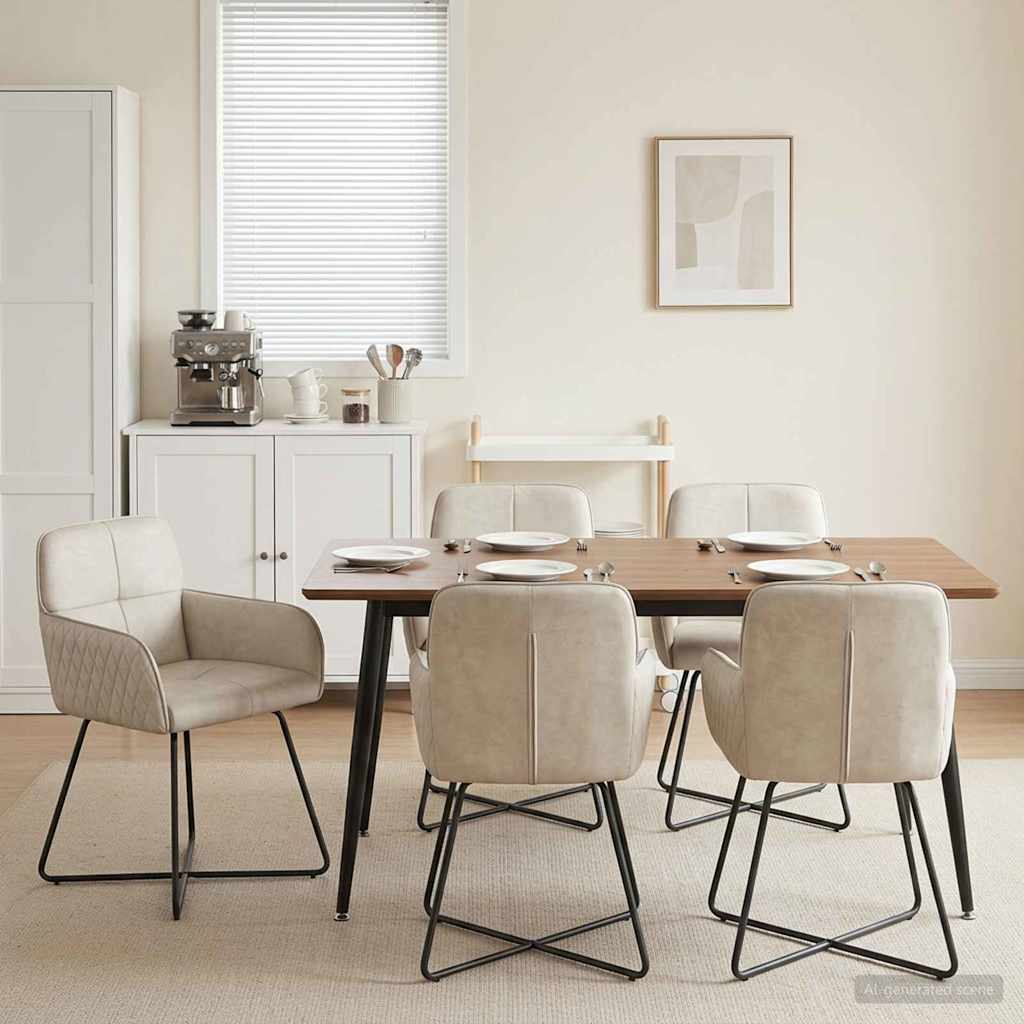 Valgomojo kėdės 6 pcs Aksomas Kreminė 59 x 56,5 x 86 cm