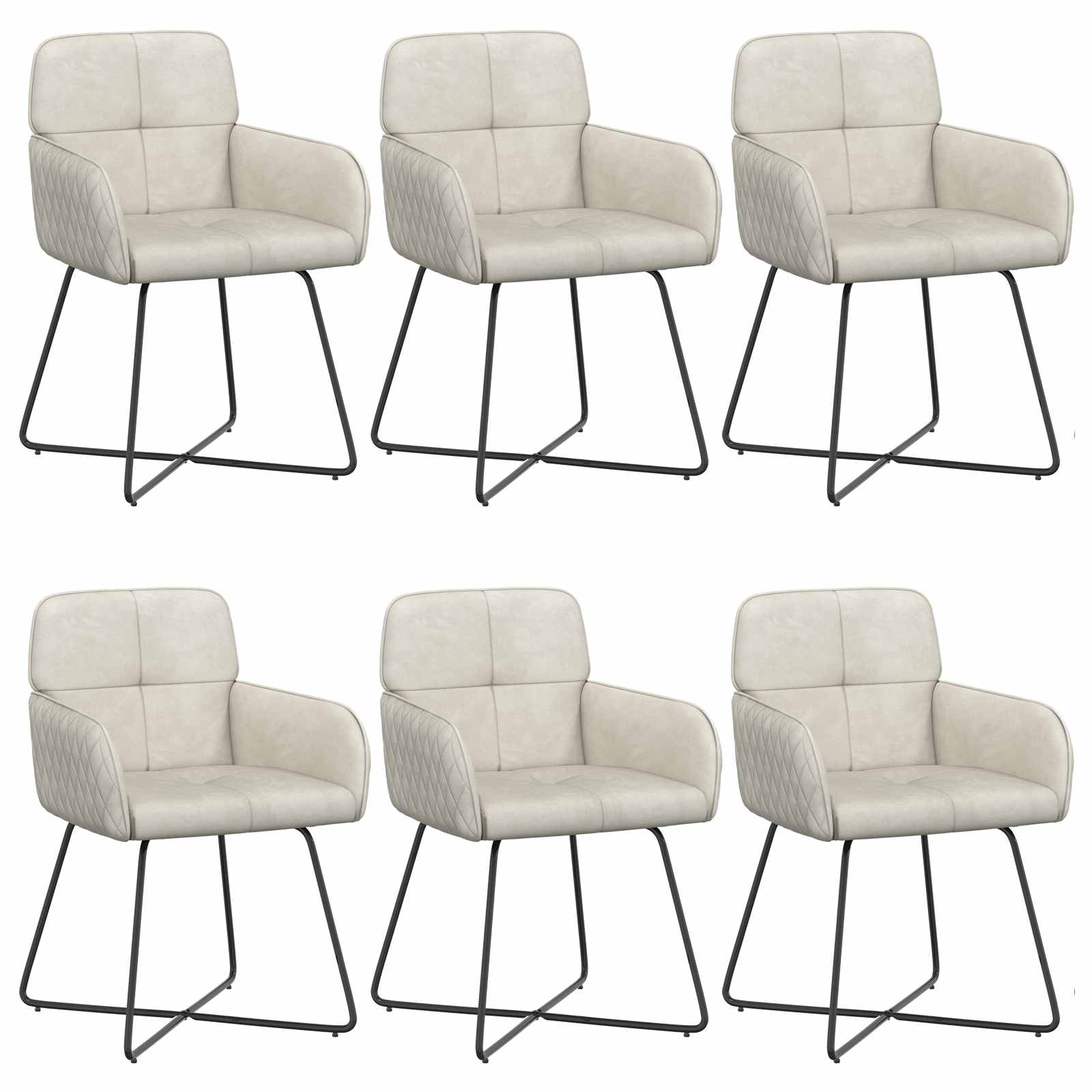 Valgomojo kėdės 6 pcs Aksomas Kreminė 59 x 56,5 x 86 cm