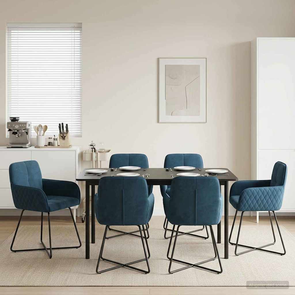 Valgomojo kėdės 6 pcs Aksomas Mėlyna 59 x 56,5 x 86 cm