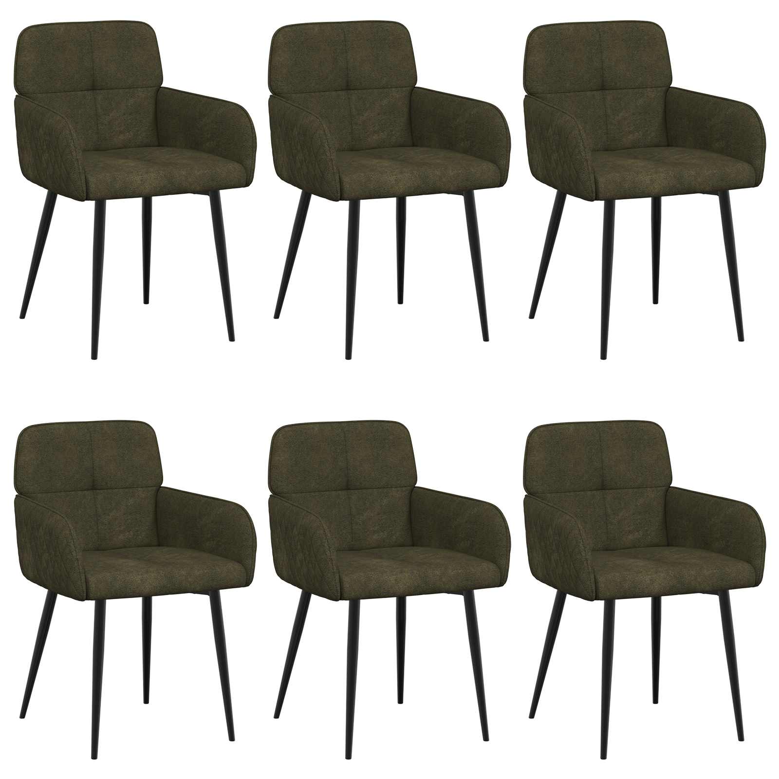 Valgomojo kėdės 6 pcs Dirbtinė suedė oda Armijos Žalia