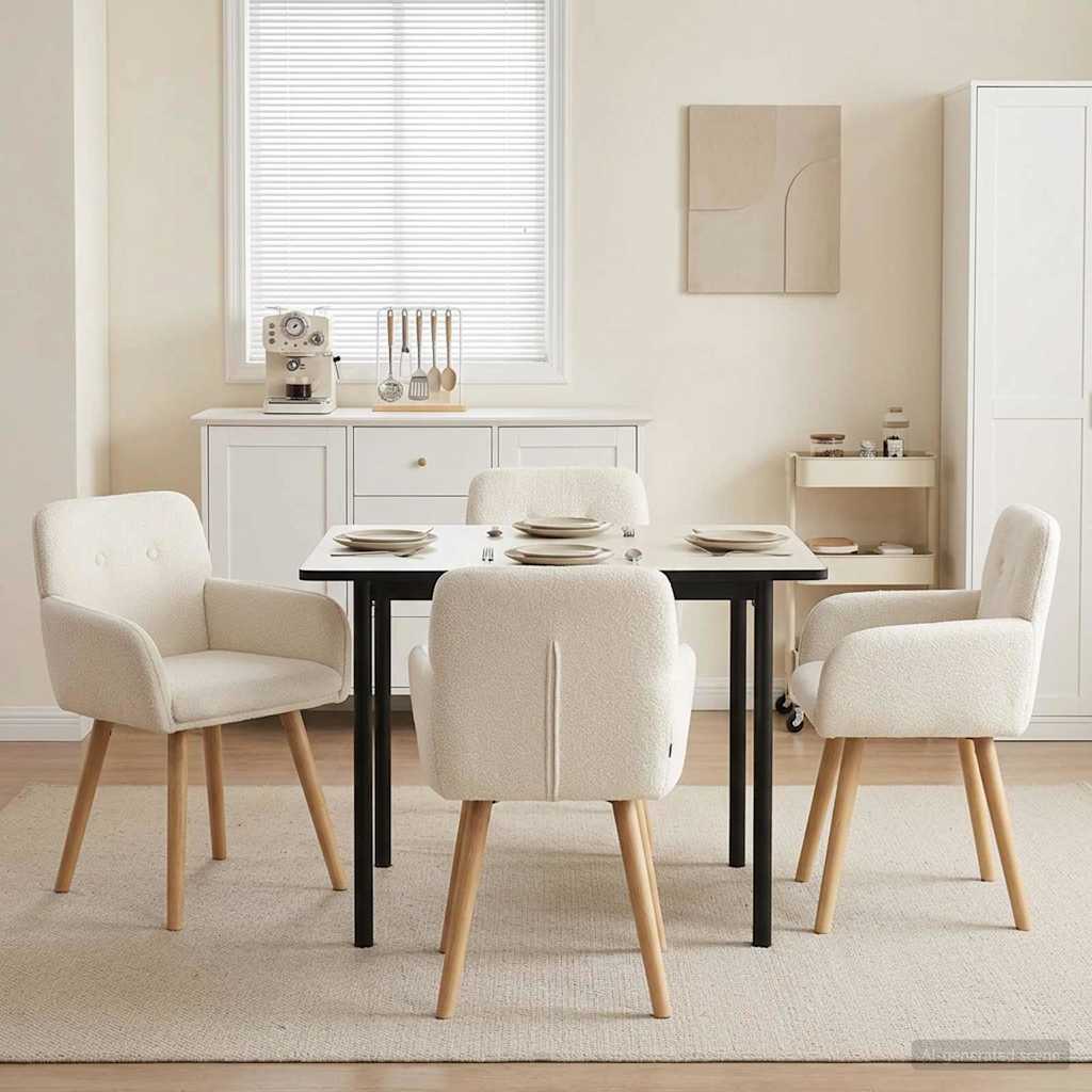 Valgomojo kėdės 4 pcs Bouclé Kreminė 59 x 57 x 85 cm