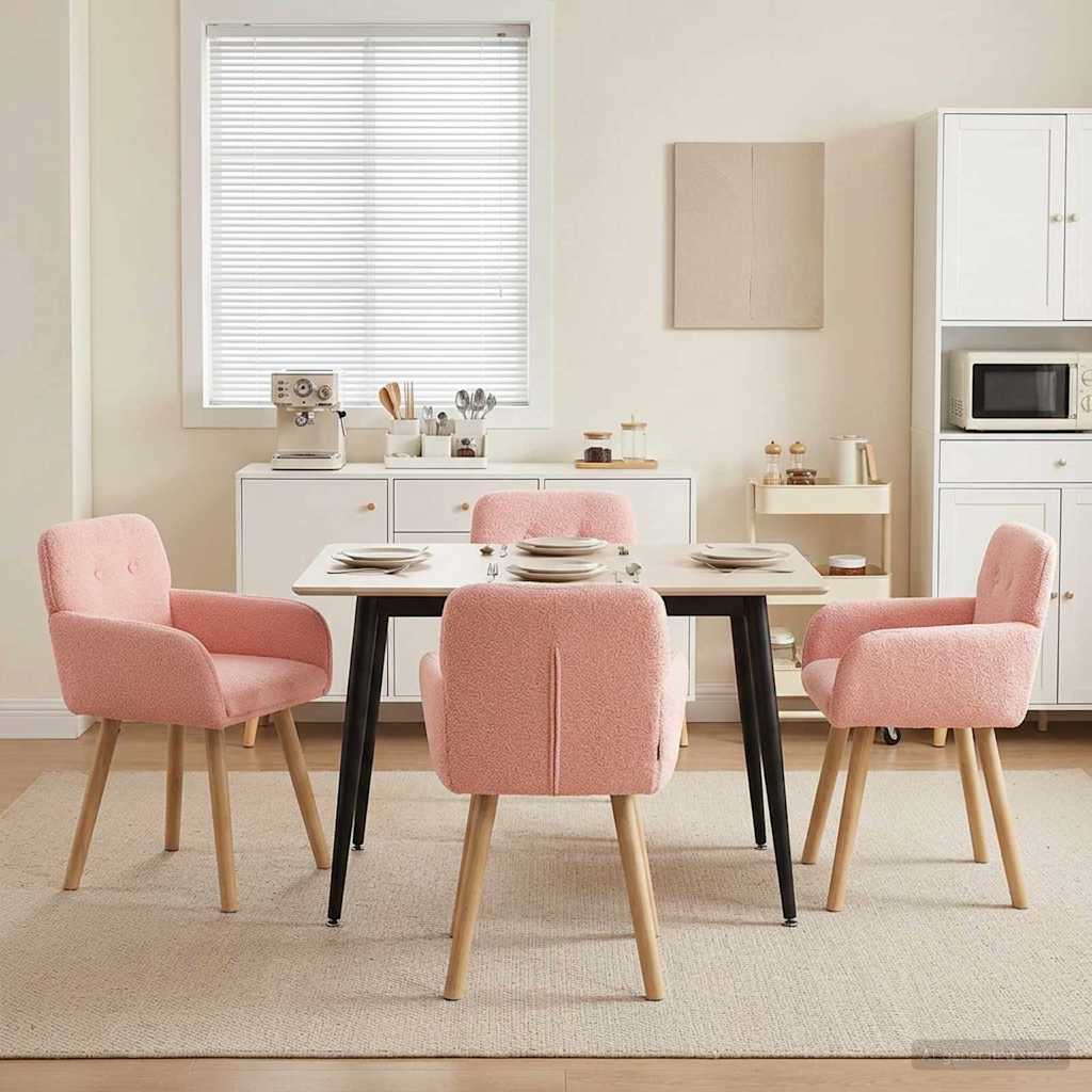 Valgomojo kėdės 4 pcs Bouclé Rožinė 59 x 57 x 85 cm