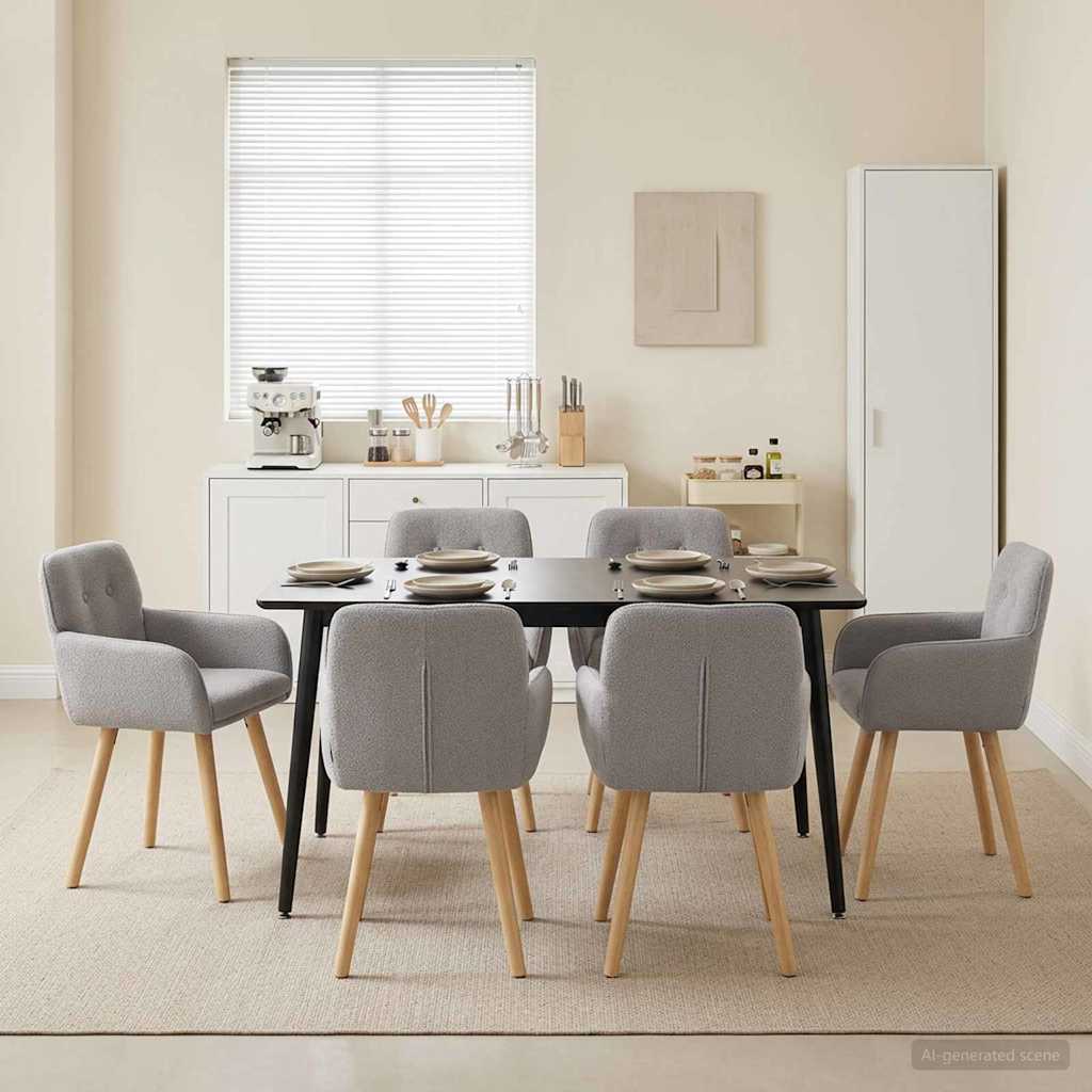 Valgomojo kėdės 6 pcs Bouclé Šviesiai pilka 59 x 57 x 85 cm