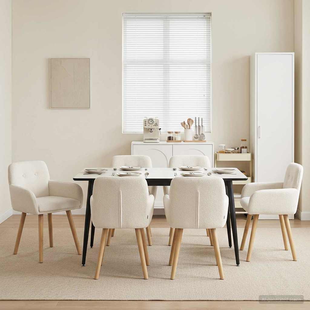 Valgomojo kėdės 6 pcs Bouclé Kreminė 59 x 57 x 85 cm