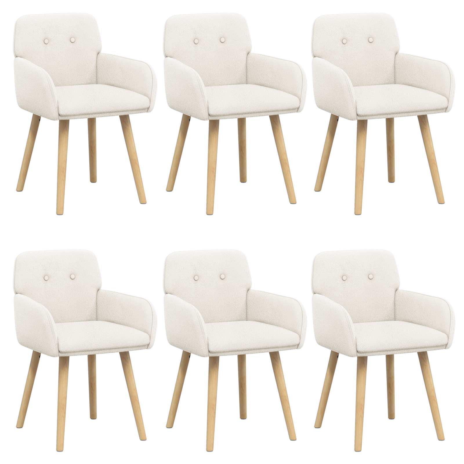 Valgomojo kėdės 6 pcs Bouclé Kreminė 59 x 57 x 85 cm