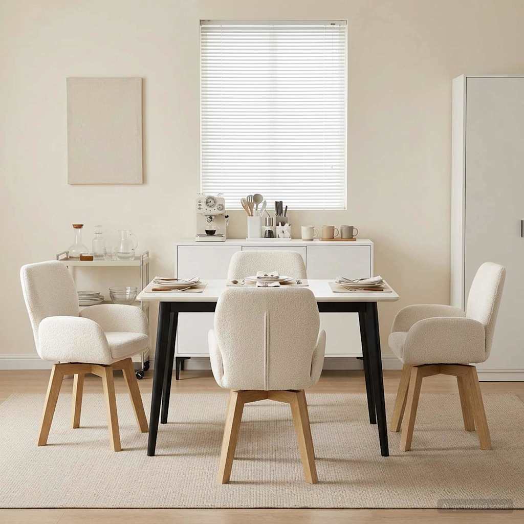 Sukamos valgomojo kėdės 4 pcs Bouclé Kreminė 54 x 58 x 87 cm