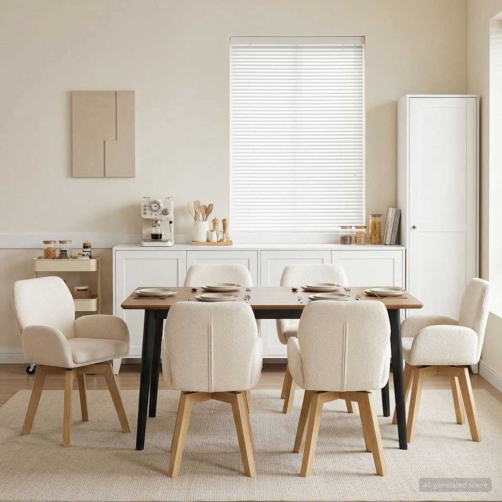 Sukamos valgomojo kėdės 6 pcs Bouclé Kreminė 54 x 58 x 87 cm