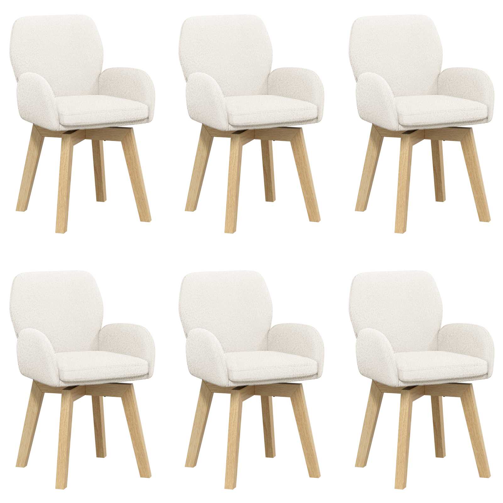 Sukamos valgomojo kėdės 6 pcs Bouclé Kreminė 54 x 58 x 87 cm