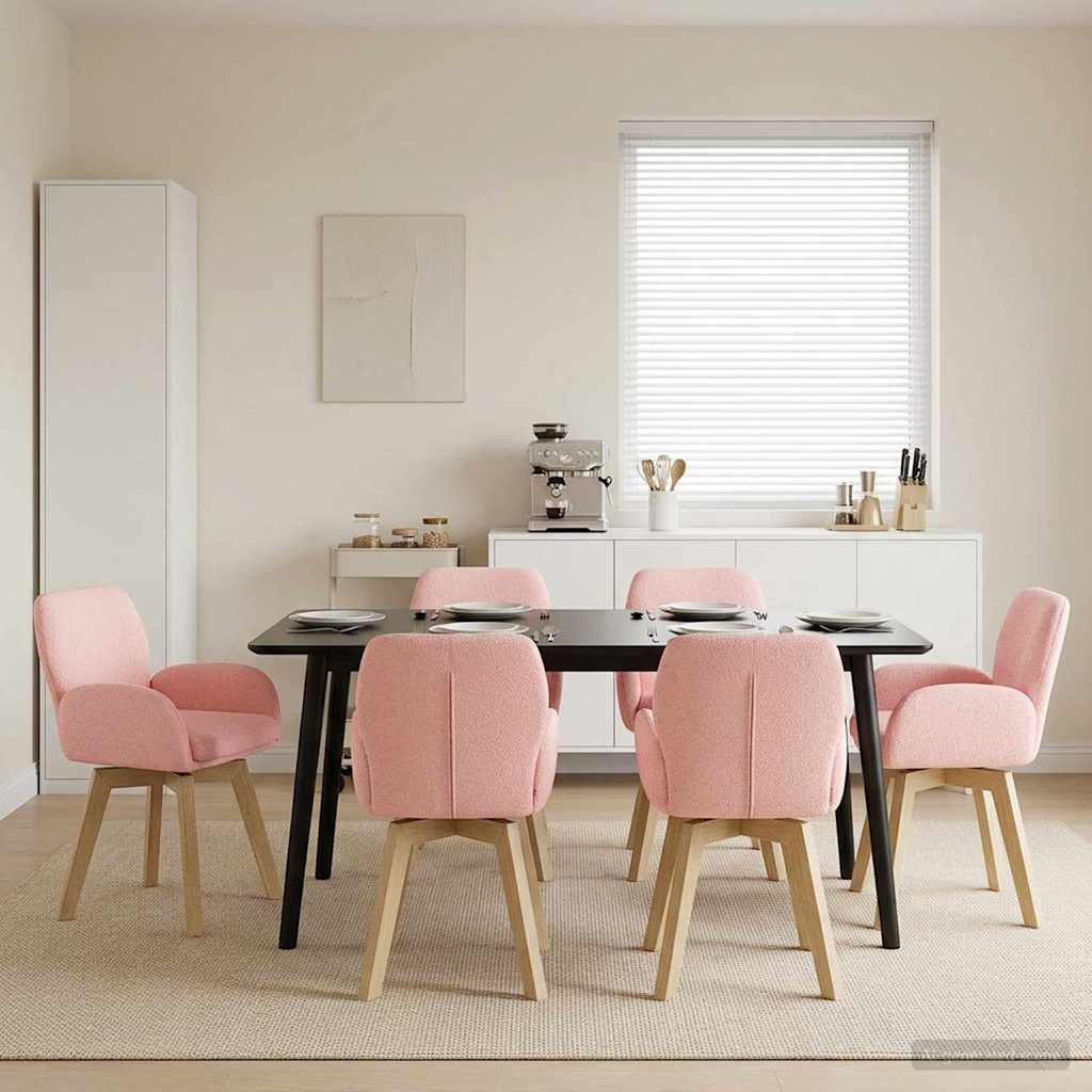 Sukamos valgomojo kėdės 6 pcs Bouclé Rožinė 54 x 58 x 87 cm