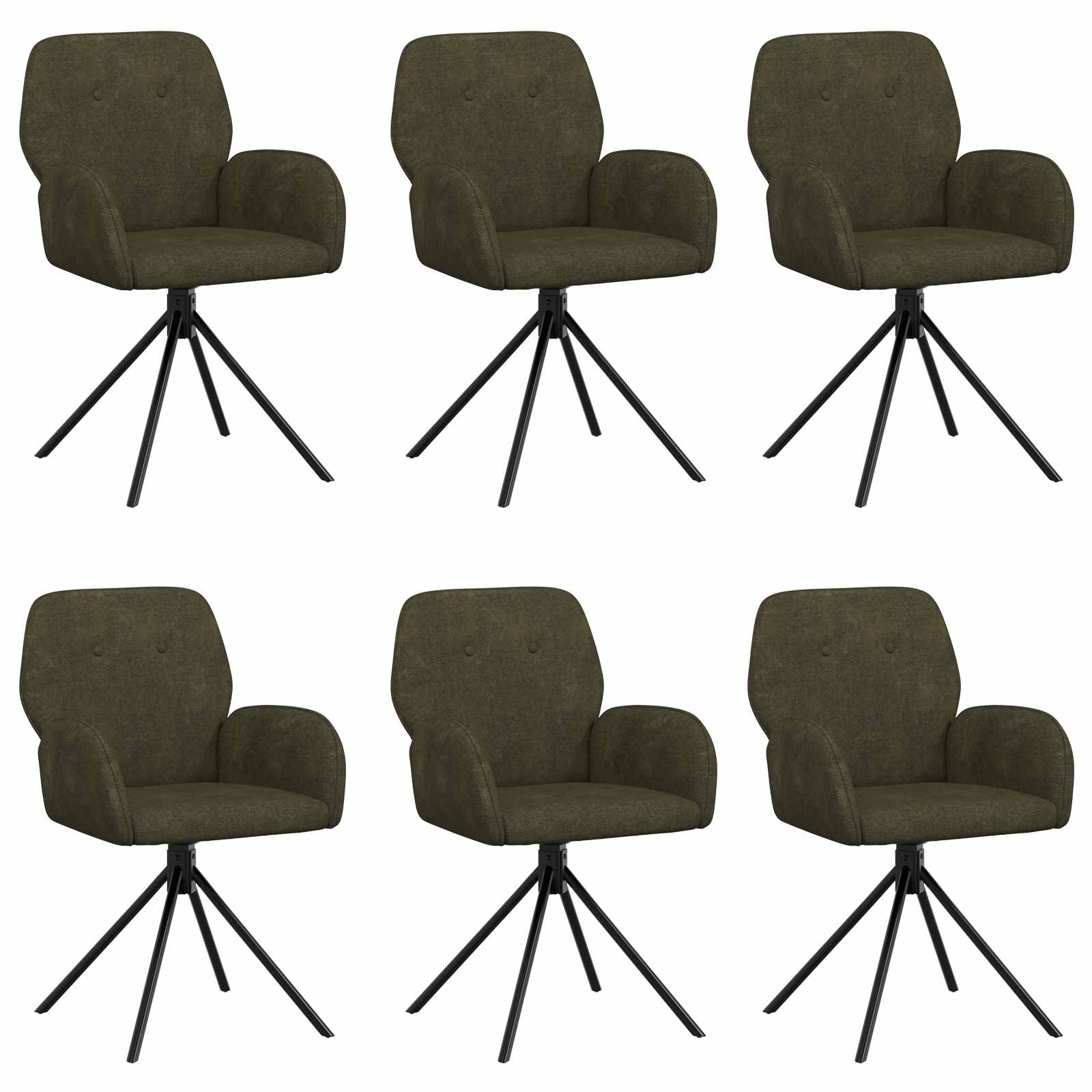 Sukamos valgomojo kėdės 6 pcs Dirbtinė suedė oda Armijos Žalia