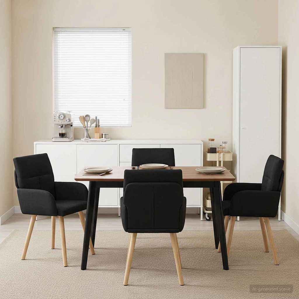 Valgomojo kėdės 4 pcs Audinys Juoda 60 x 56 x 96 cm