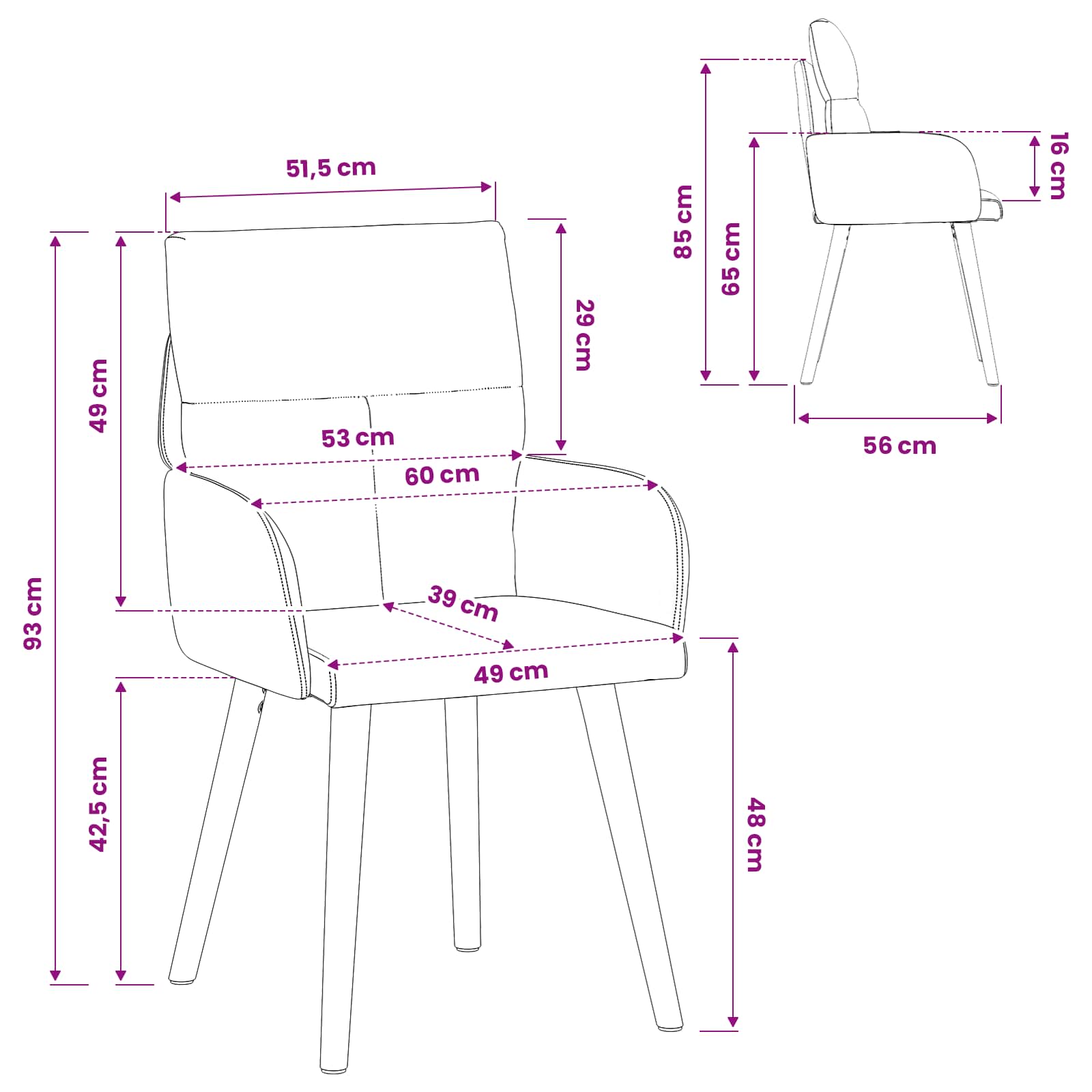 Valgomojo kėdės 4 pcs Audinys Juoda 60 x 56 x 96 cm
