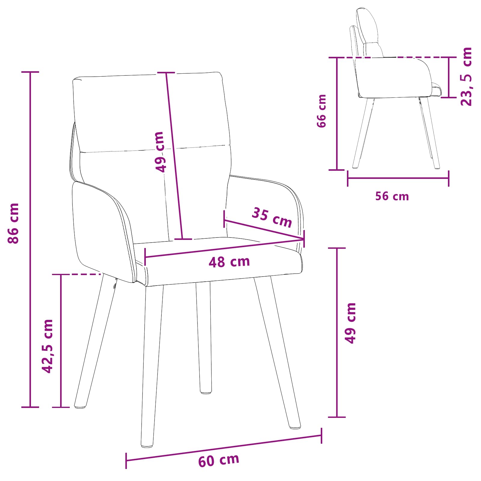 Valgomojo kėdės 4 pcs Audinys Kreminė 60 x 56 x 96 cm