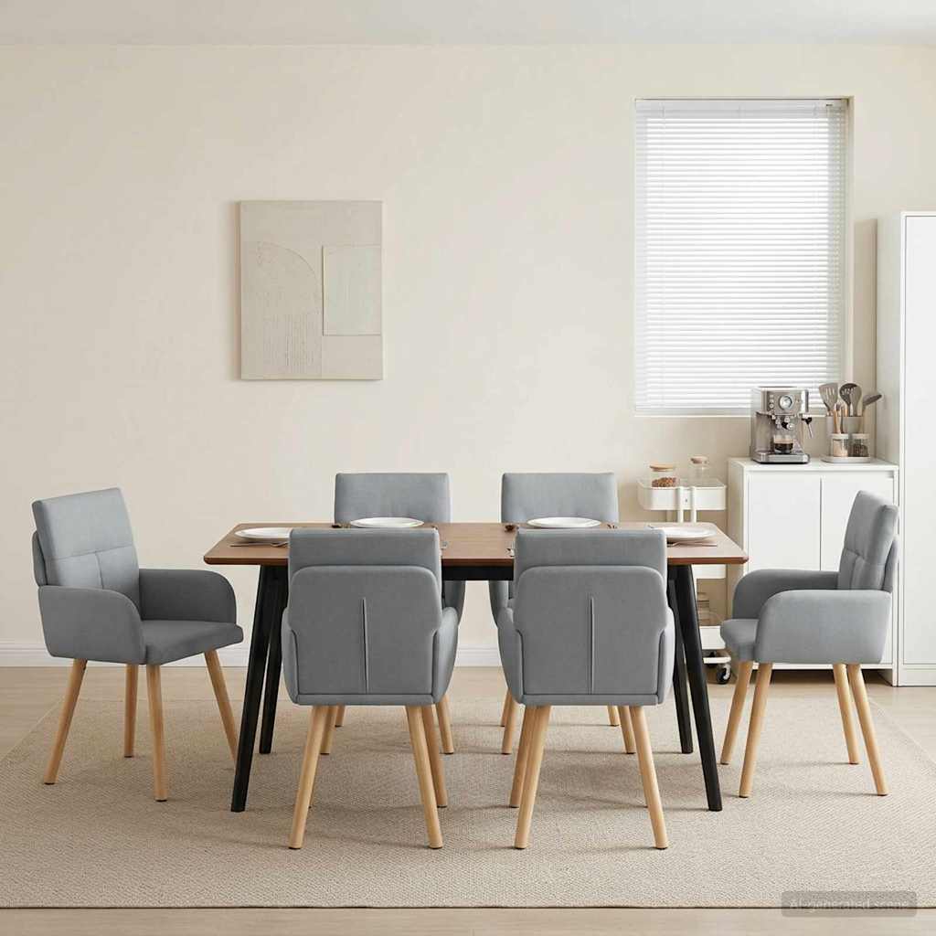 Valgomojo kėdės 6 pcs Audinys Šviesiai pilka 60 x 56 x 96 cm