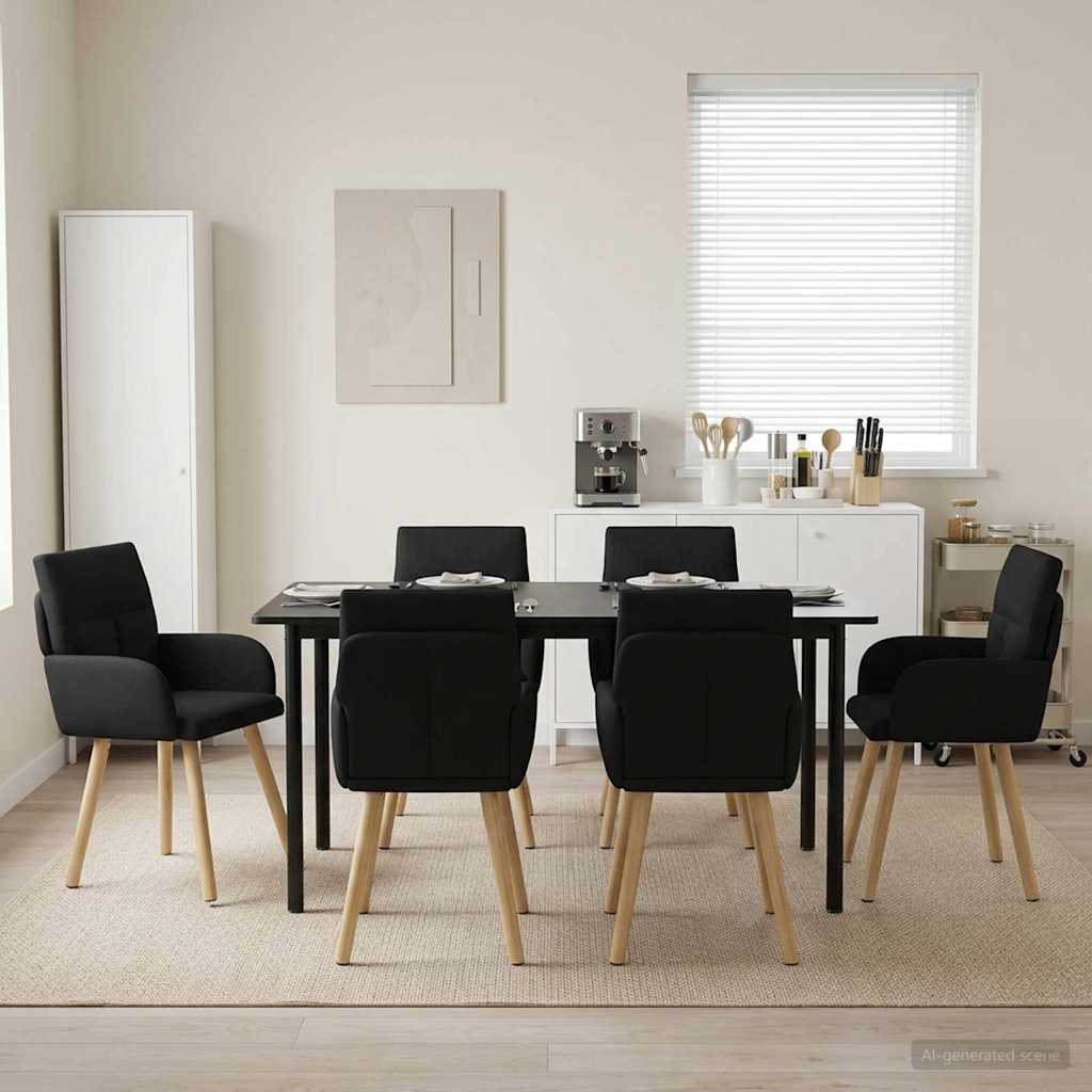 Valgomojo kėdės 6 pcs Audinys Juoda 60 x 56 x 96 cm