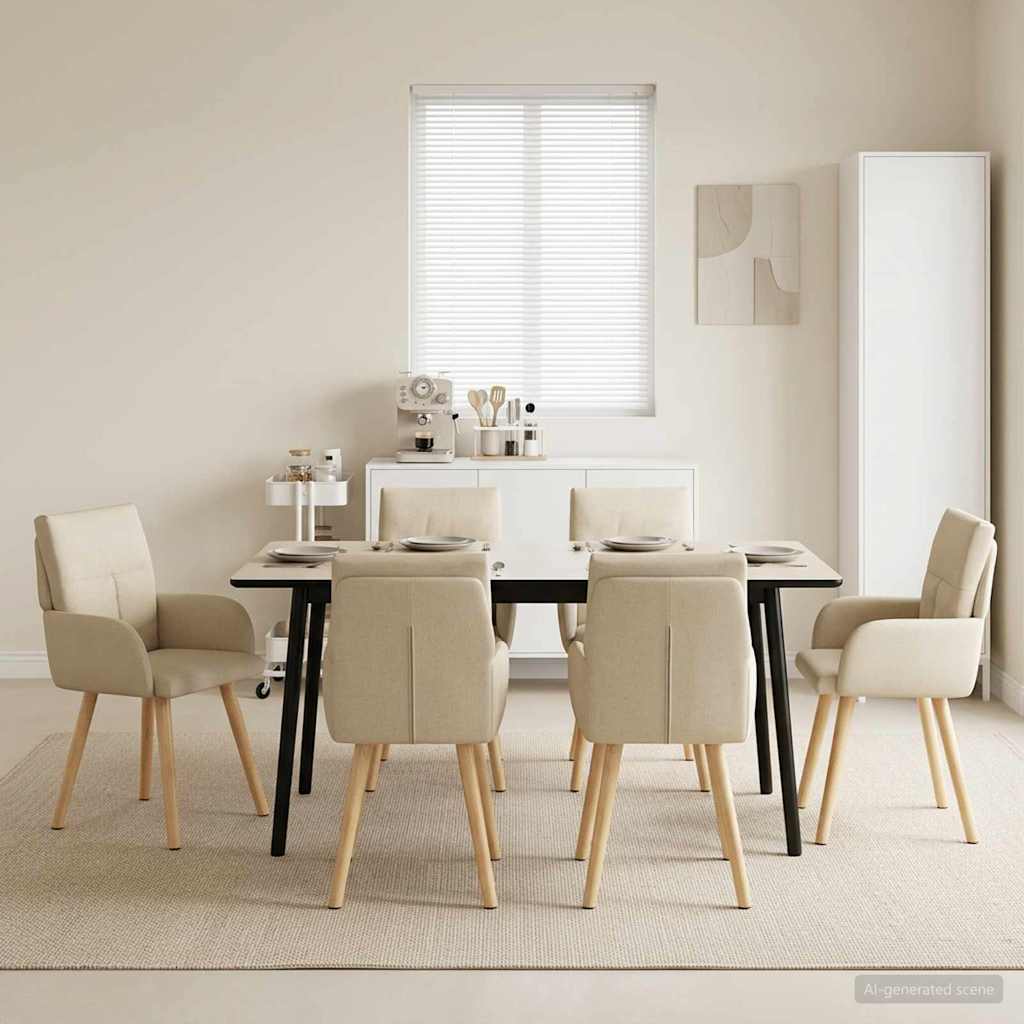 Valgomojo kėdės 6 pcs Audinys Kreminė 60 x 56 x 96 cm