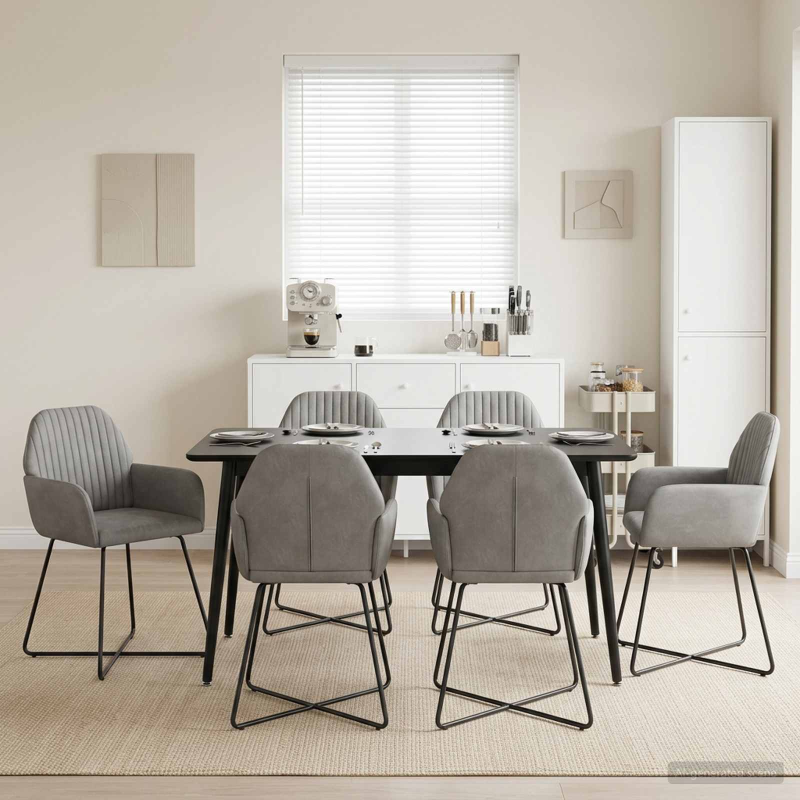 Valgomojo kėdės 6 pcs Aksomas Šviesiai pilka 55 x 50 x 84 cm