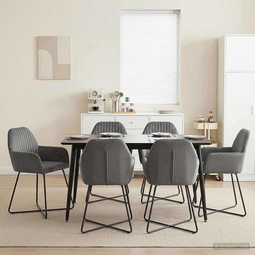 Valgomojo kėdės 6 pcs Aksomas Tamsiai pilka 55 x 50 x 84 cm