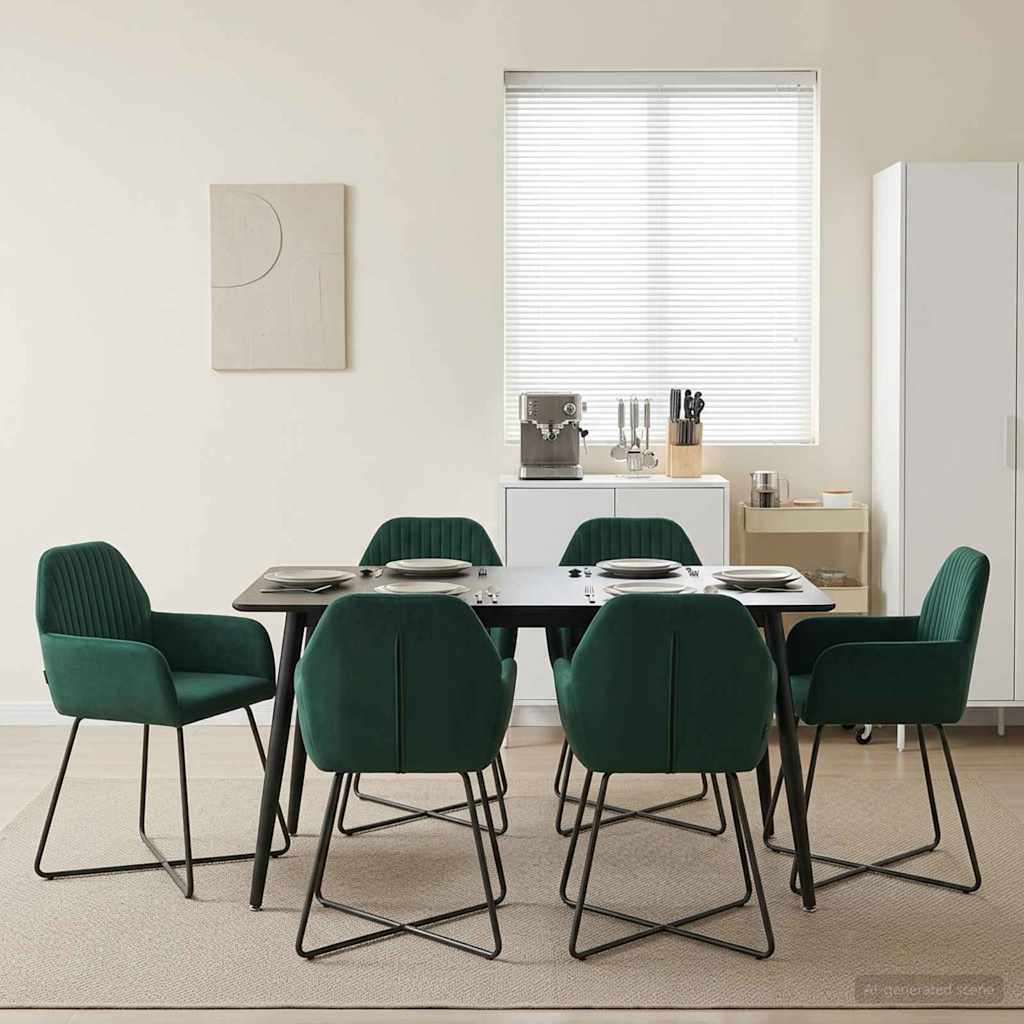Valgomojo kėdės 6 pcs Aksomas Tamsiai žalia 55 x 50 x 84 cm