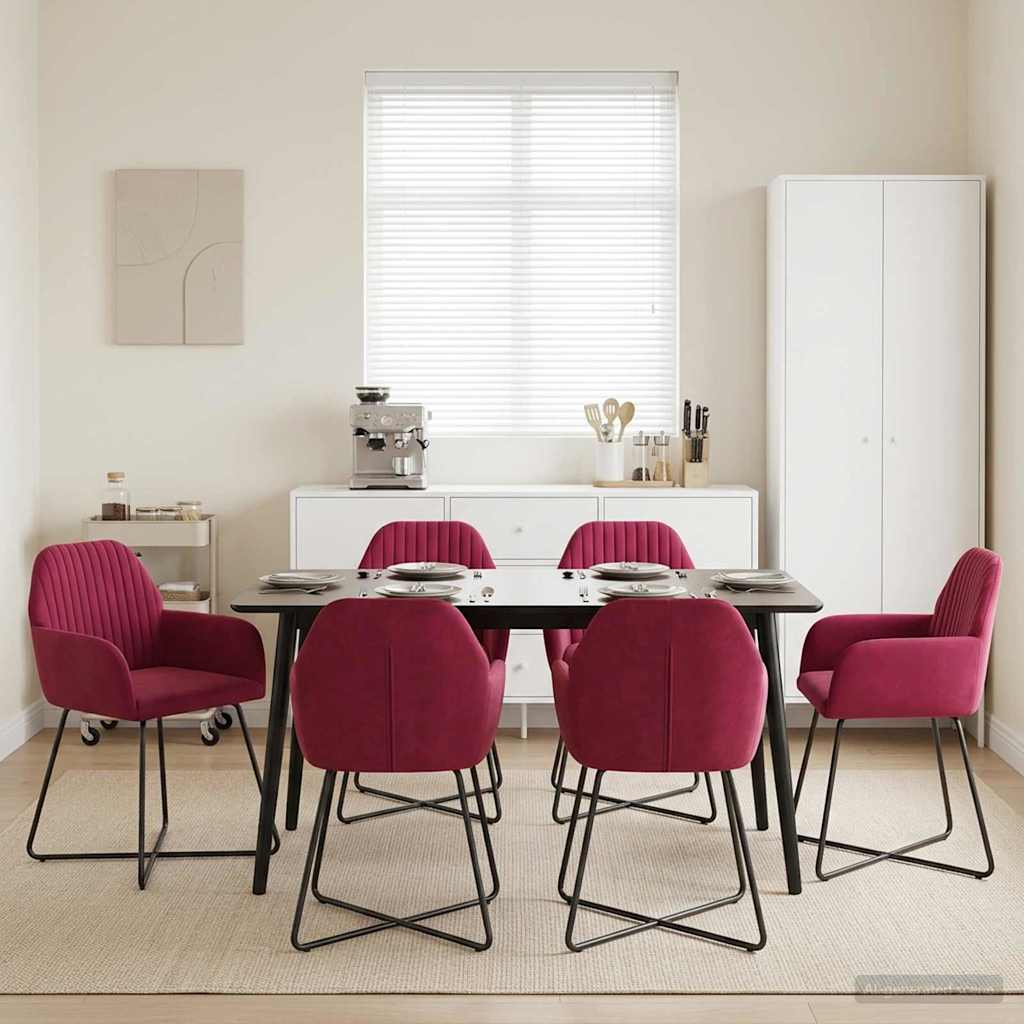 Valgomojo kėdės 6 pcs Aksomas Vyno raudona 55 x 50 x 84 cm