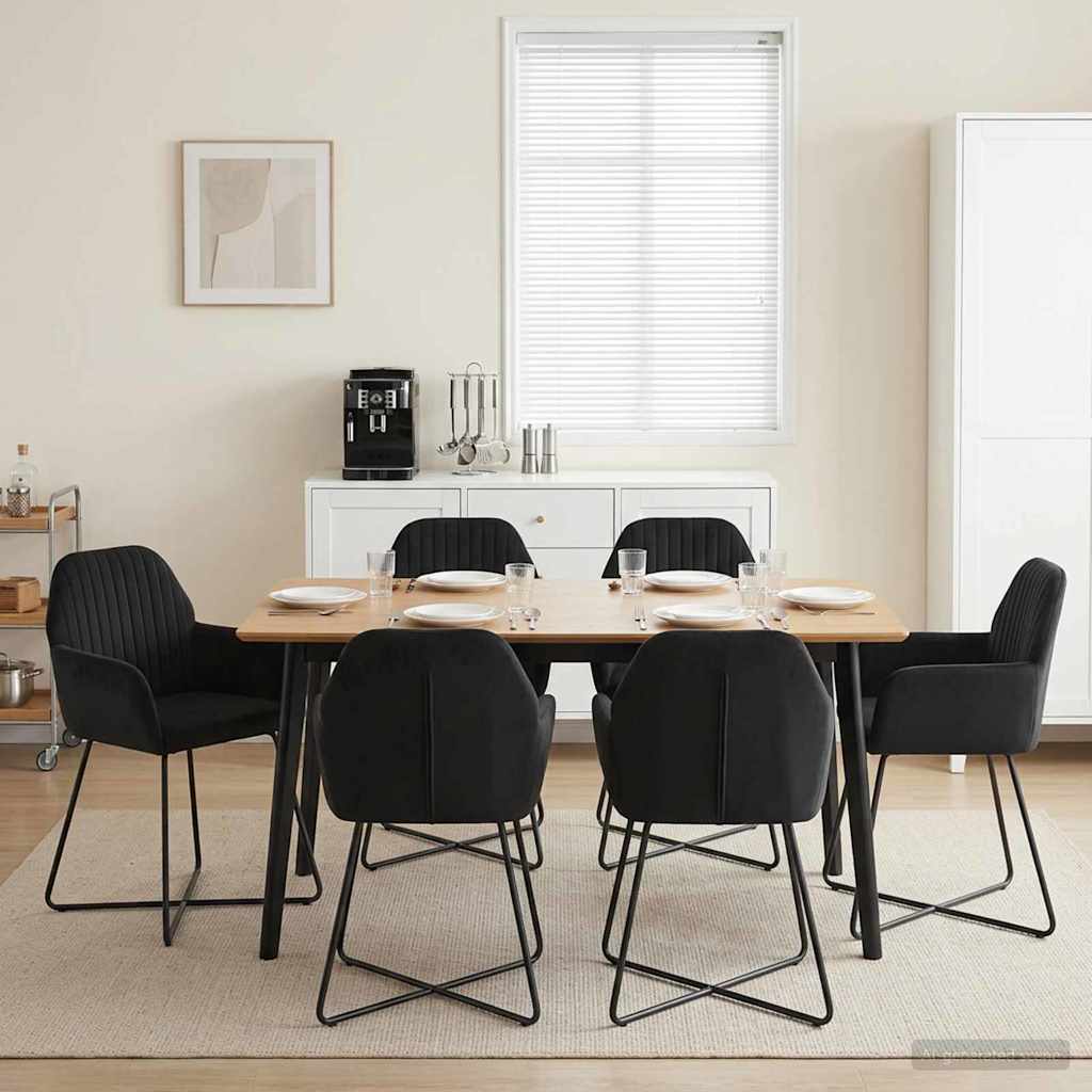 Valgomojo kėdės 6 pcs Aksomas Juoda 55 x 50 x 84 cm