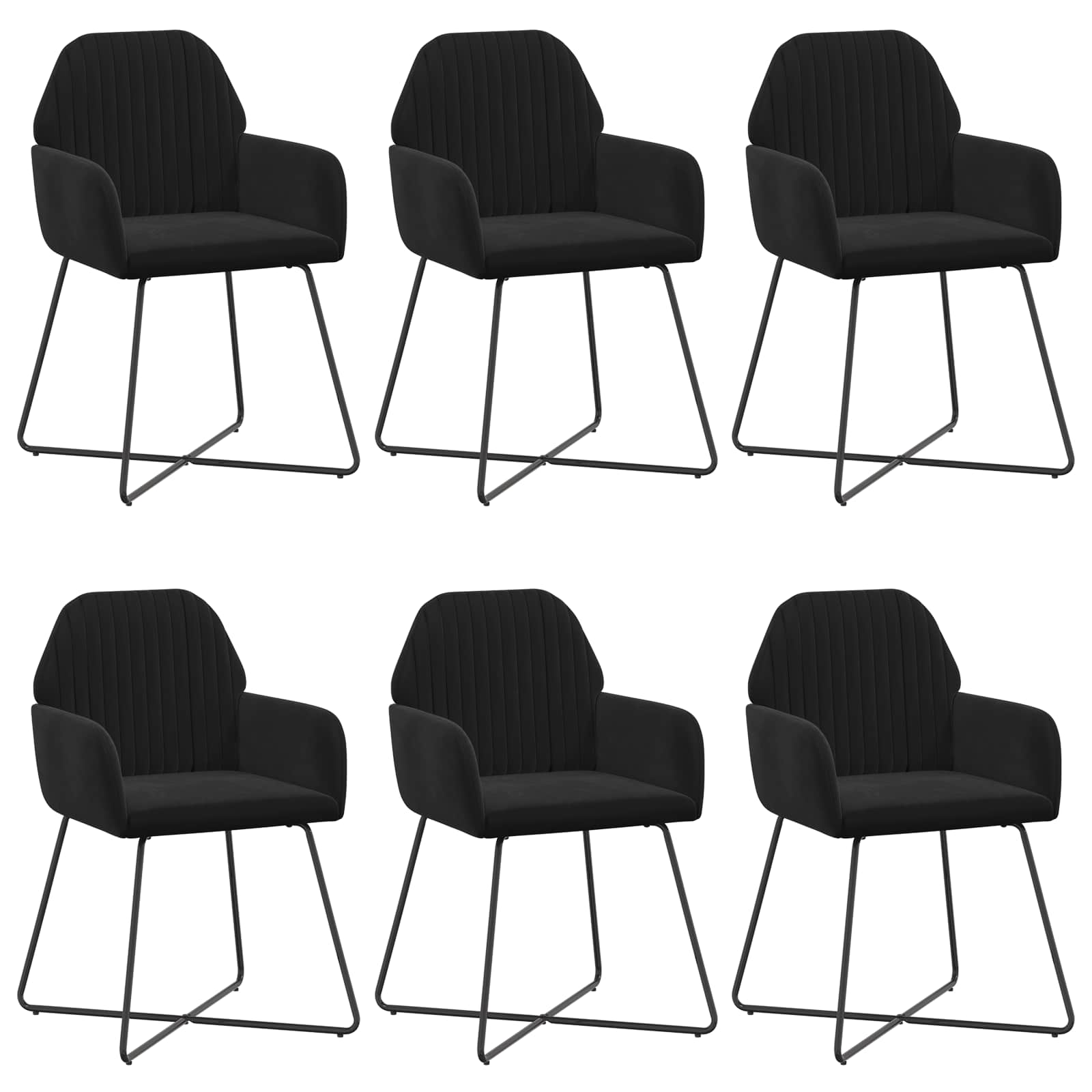 Valgomojo kėdės 6 pcs Aksomas Juoda 55 x 50 x 84 cm